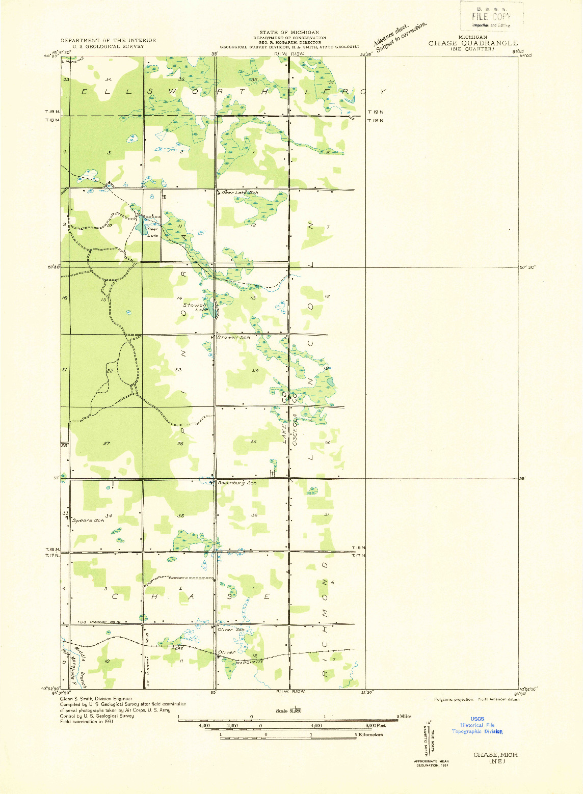 USGS 1:31680-SCALE QUADRANGLE FOR CHASE NE, MI 1931