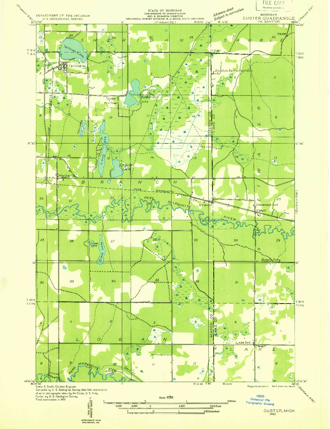 USGS 1:31680-SCALE QUADRANGLE FOR CUSTER NE, MI 1931