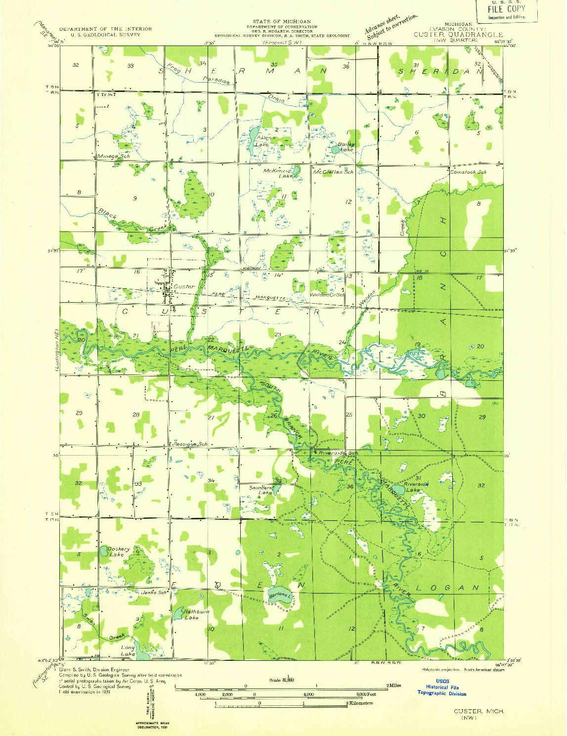 USGS 1:31680-SCALE QUADRANGLE FOR CUSTER NW, MI 1931