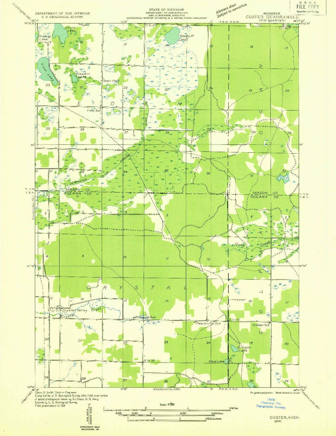 USGS 1:31680-SCALE QUADRANGLE FOR CUSTER SW, MI 1931