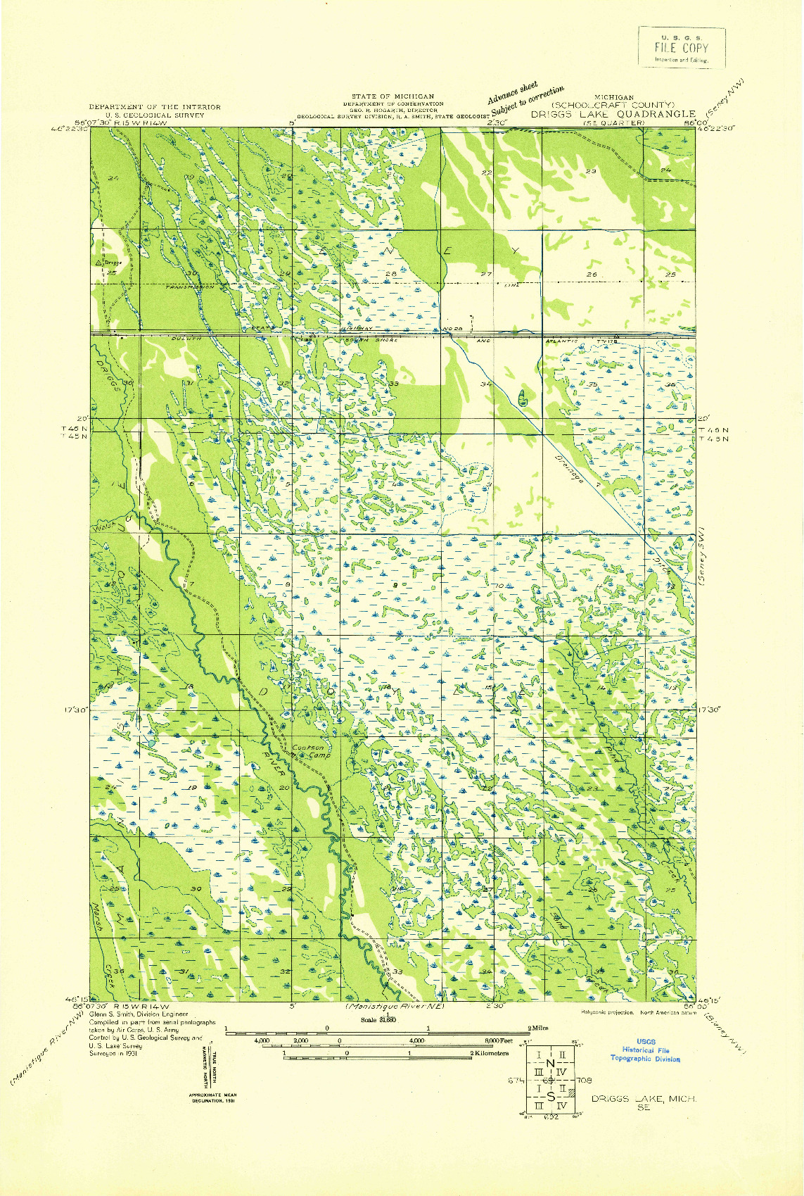 USGS 1:31680-SCALE QUADRANGLE FOR DRIGGS LAKE SE, MI 1931