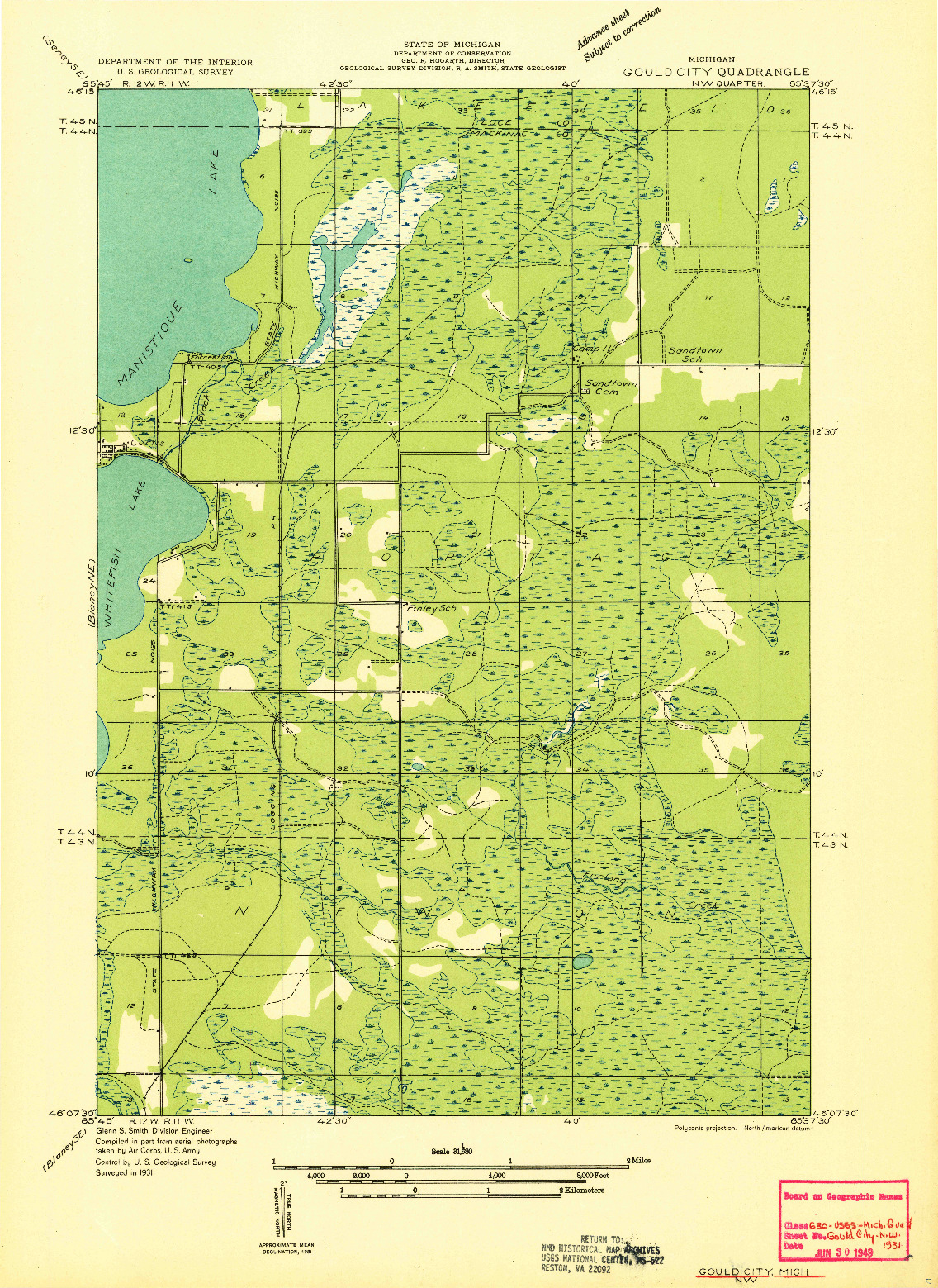 USGS 1:31680-SCALE QUADRANGLE FOR GOULD CITY NW, MI 1931