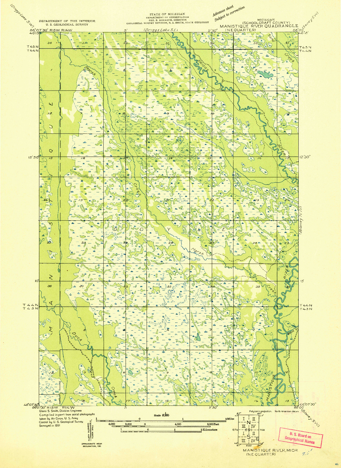 USGS 1:31680-SCALE QUADRANGLE FOR MANISTIQUE RIVER NE, MI 1931