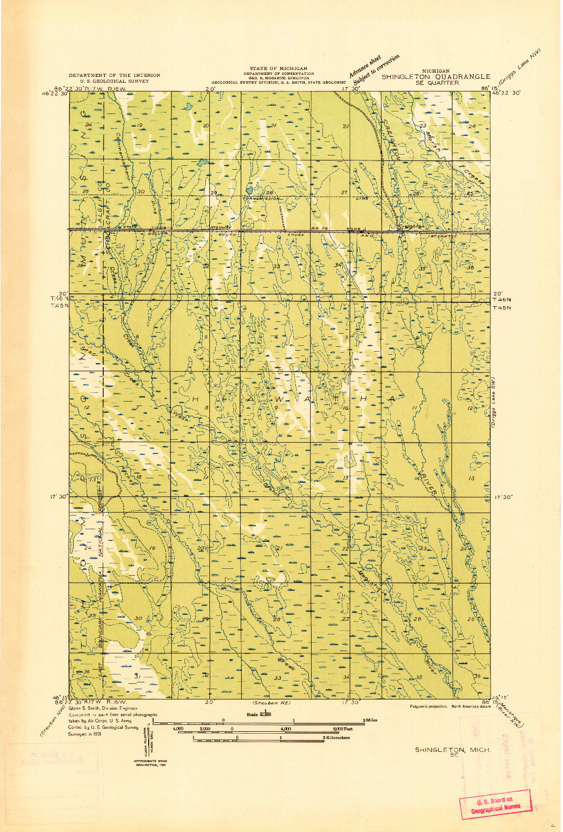 USGS 1:31680-SCALE QUADRANGLE FOR SHINGLETON SE, MI 1931