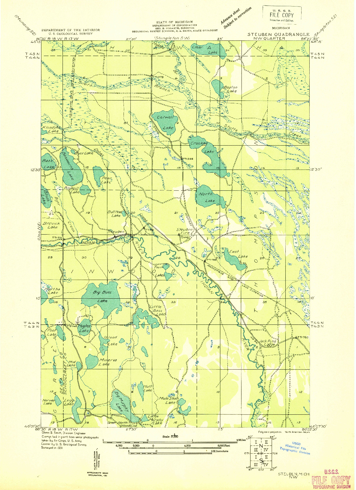 USGS 1:31680-SCALE QUADRANGLE FOR STEUBEN NW, MI 1931