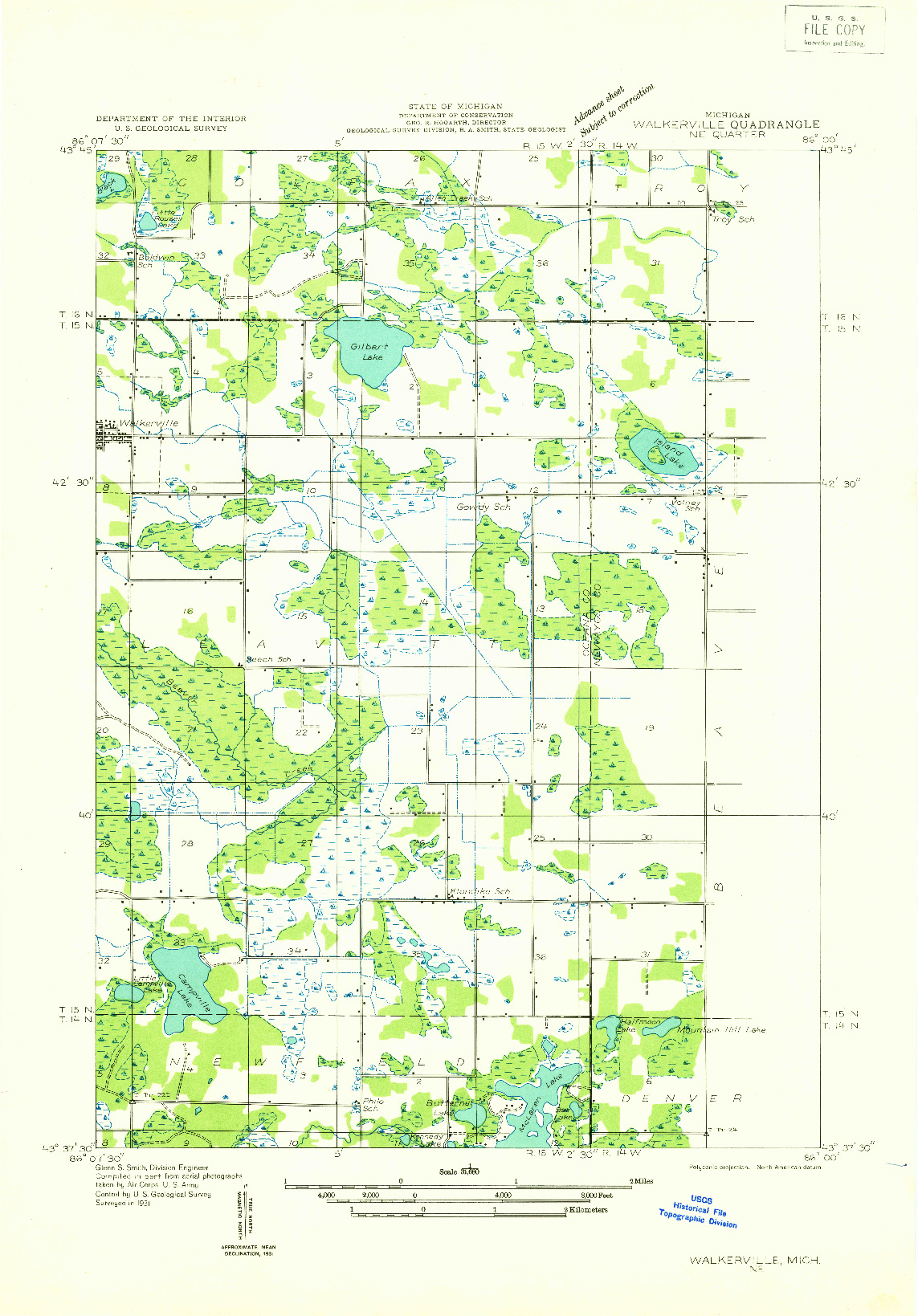 USGS 1:31680-SCALE QUADRANGLE FOR WALKERVILLE NE, MI 1931