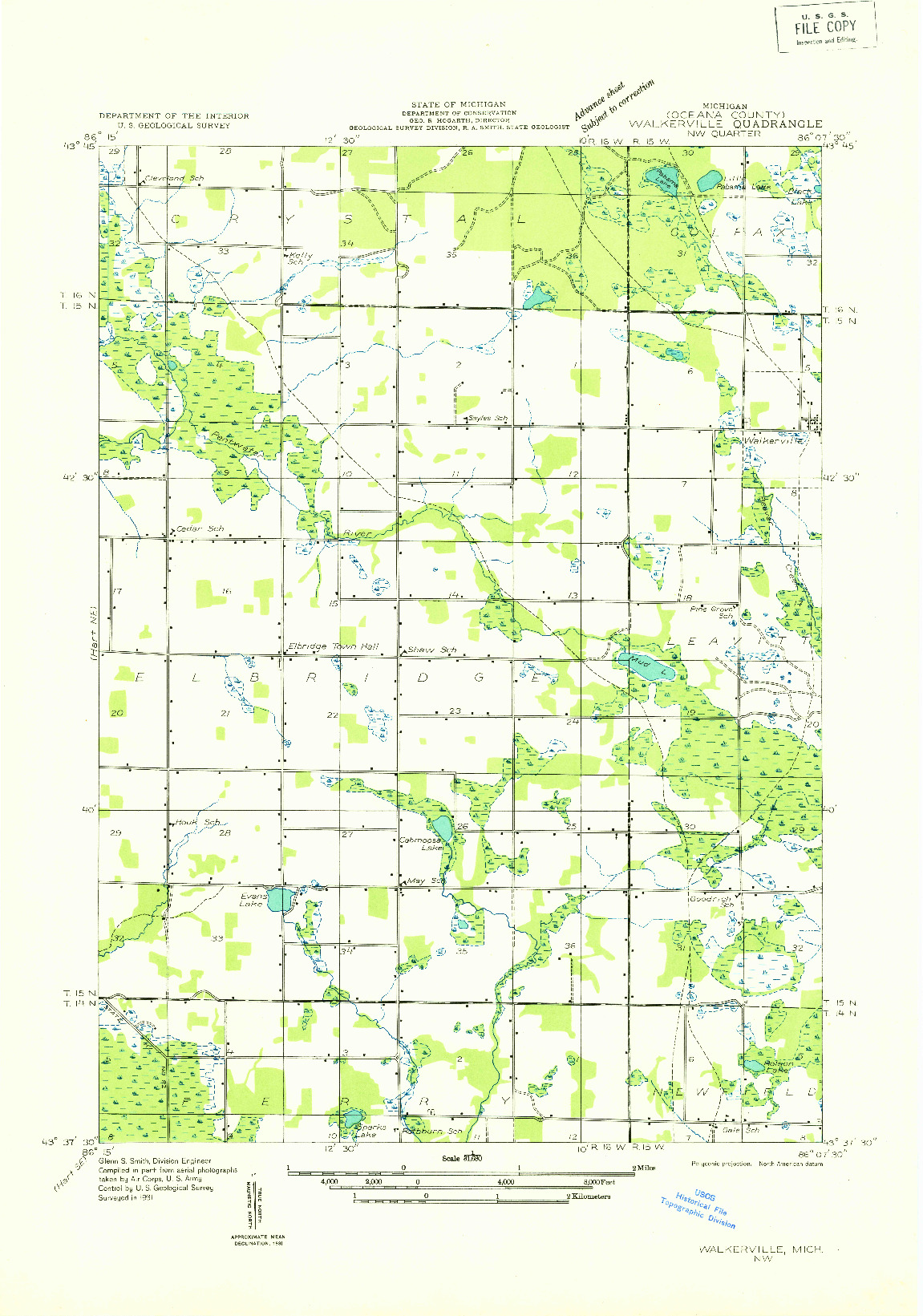 USGS 1:31680-SCALE QUADRANGLE FOR WALKERVILLE NW, MI 1931