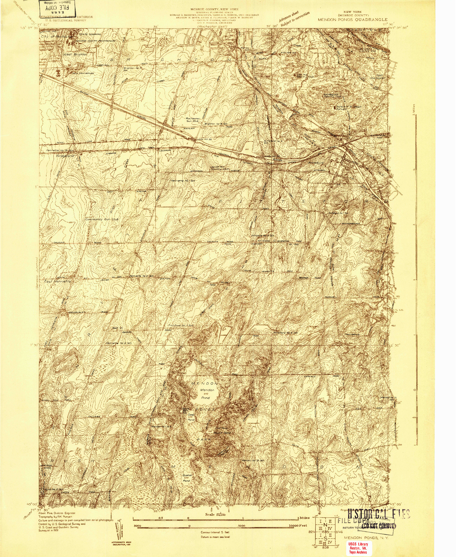 USGS 1:24000-SCALE QUADRANGLE FOR MENDON PONDS, NY 1931