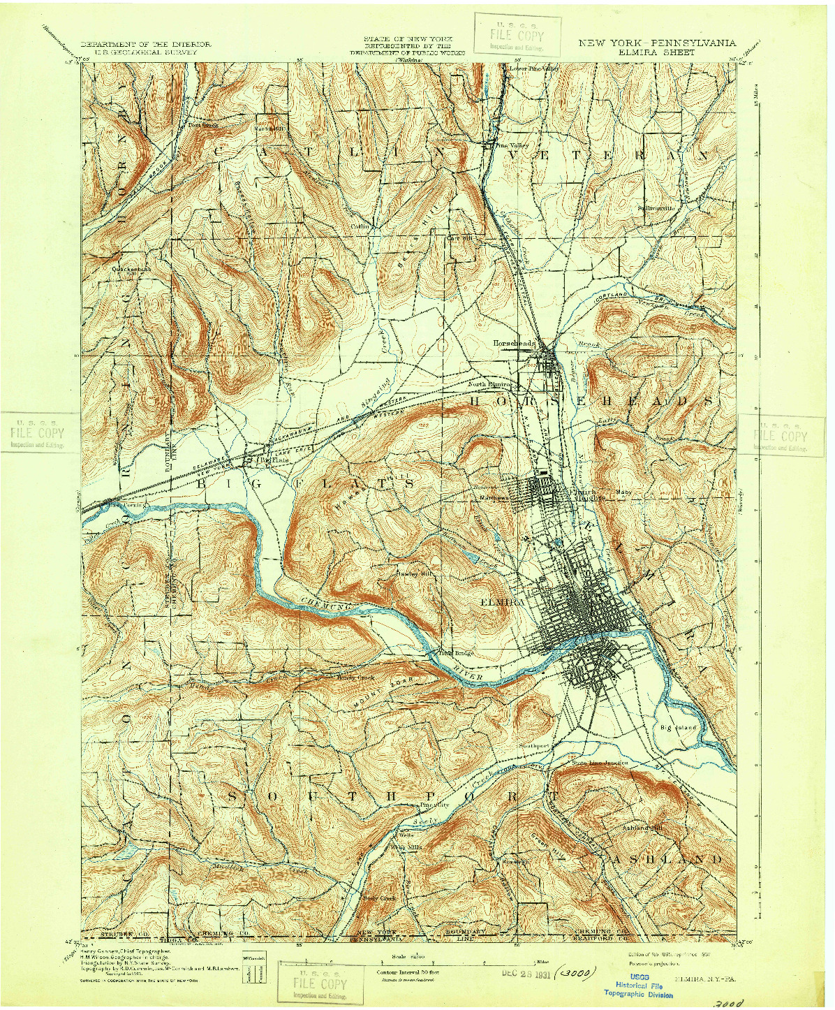 USGS 1:62500-SCALE QUADRANGLE FOR ELMIRA, NY 1895