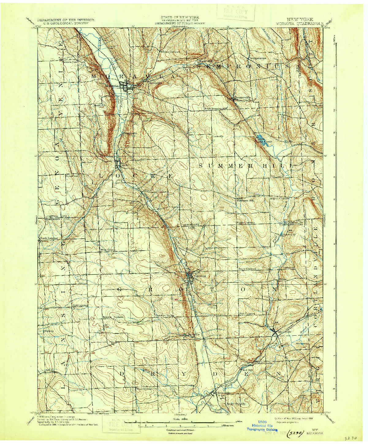 USGS 1:62500-SCALE QUADRANGLE FOR MORAVIA, NY 1902