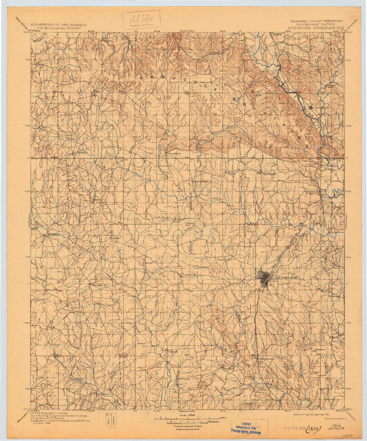USGS 1:125000-SCALE QUADRANGLE FOR ARDMORE, OK 1901