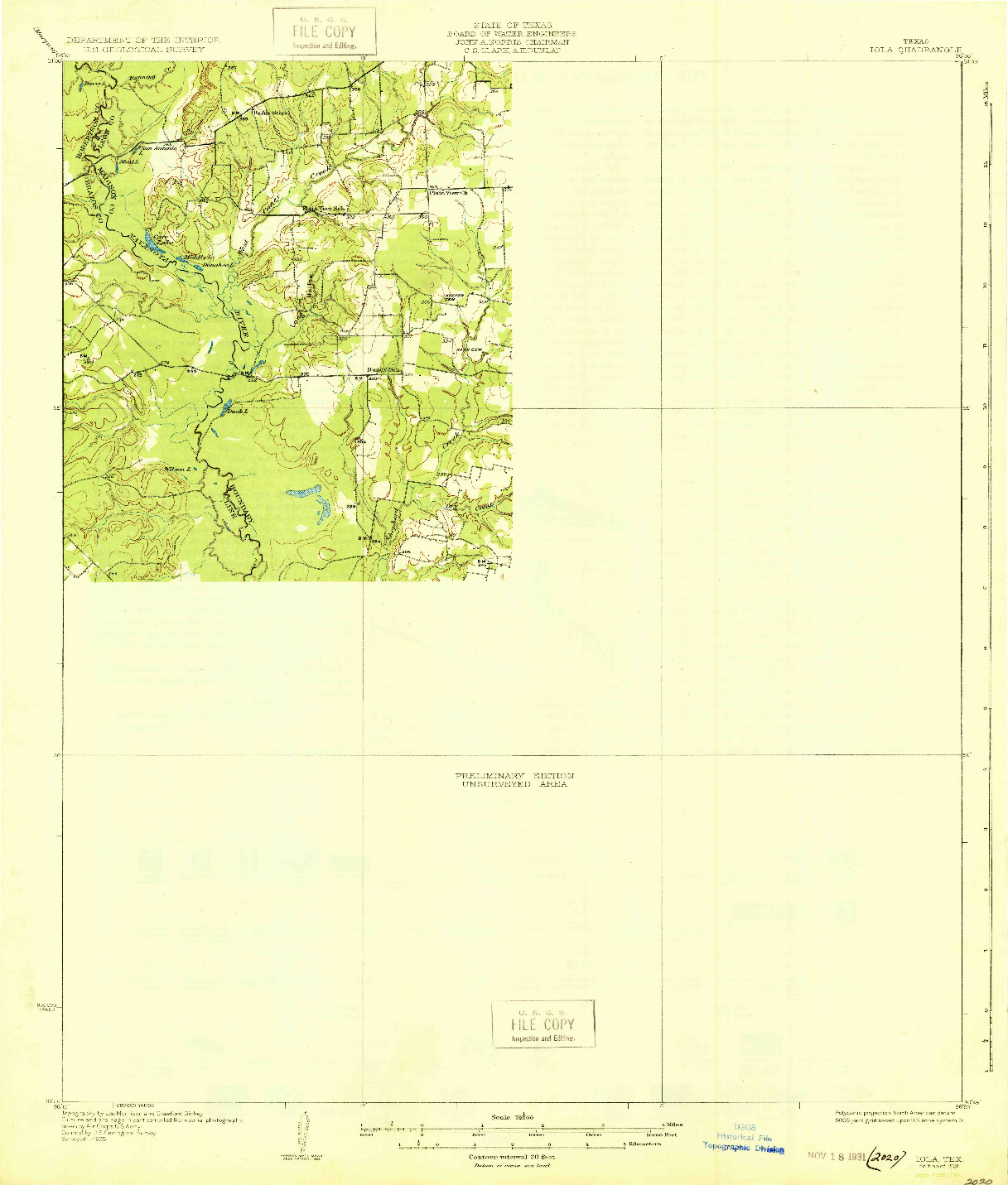 USGS 1:62500-SCALE QUADRANGLE FOR IOLA, TX 1931