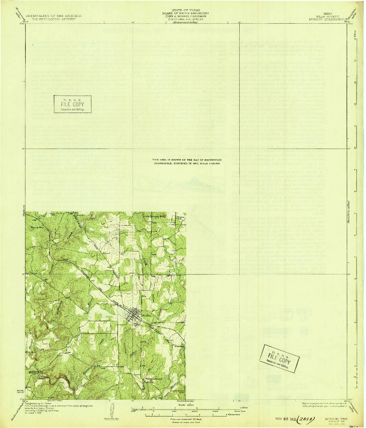USGS 1:62500-SCALE QUADRANGLE FOR MULLIN, TX 1931