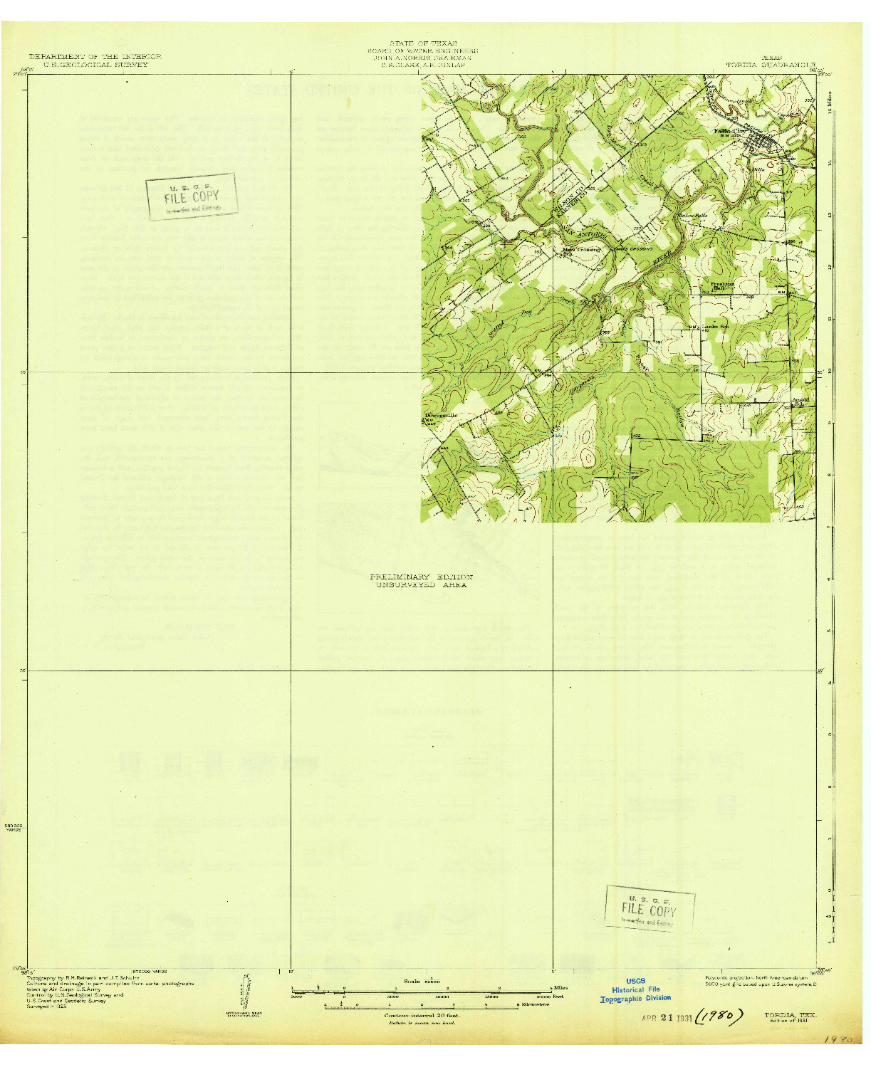 USGS 1:62500-SCALE QUADRANGLE FOR TORDIA, TX 1931