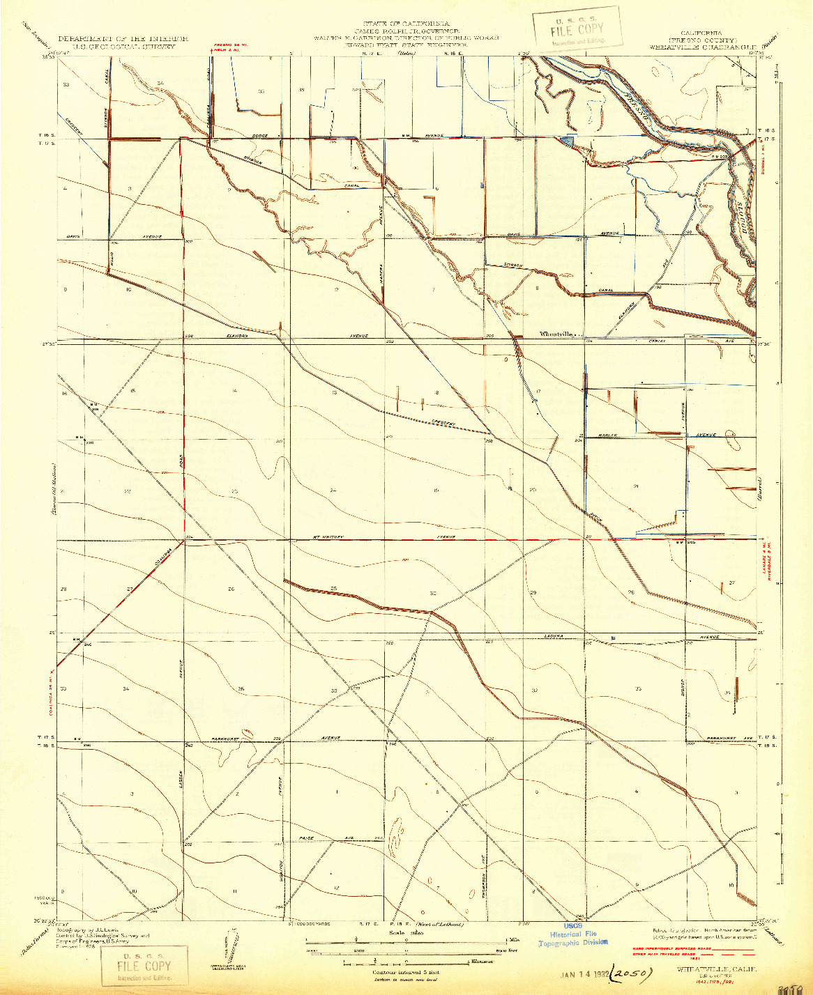 USGS 1:31680-SCALE QUADRANGLE FOR WHEATVILLE, CA 1931