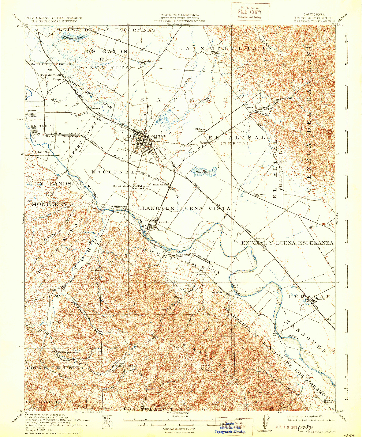 USGS 1:62500-SCALE QUADRANGLE FOR SALINAS, CA 1912