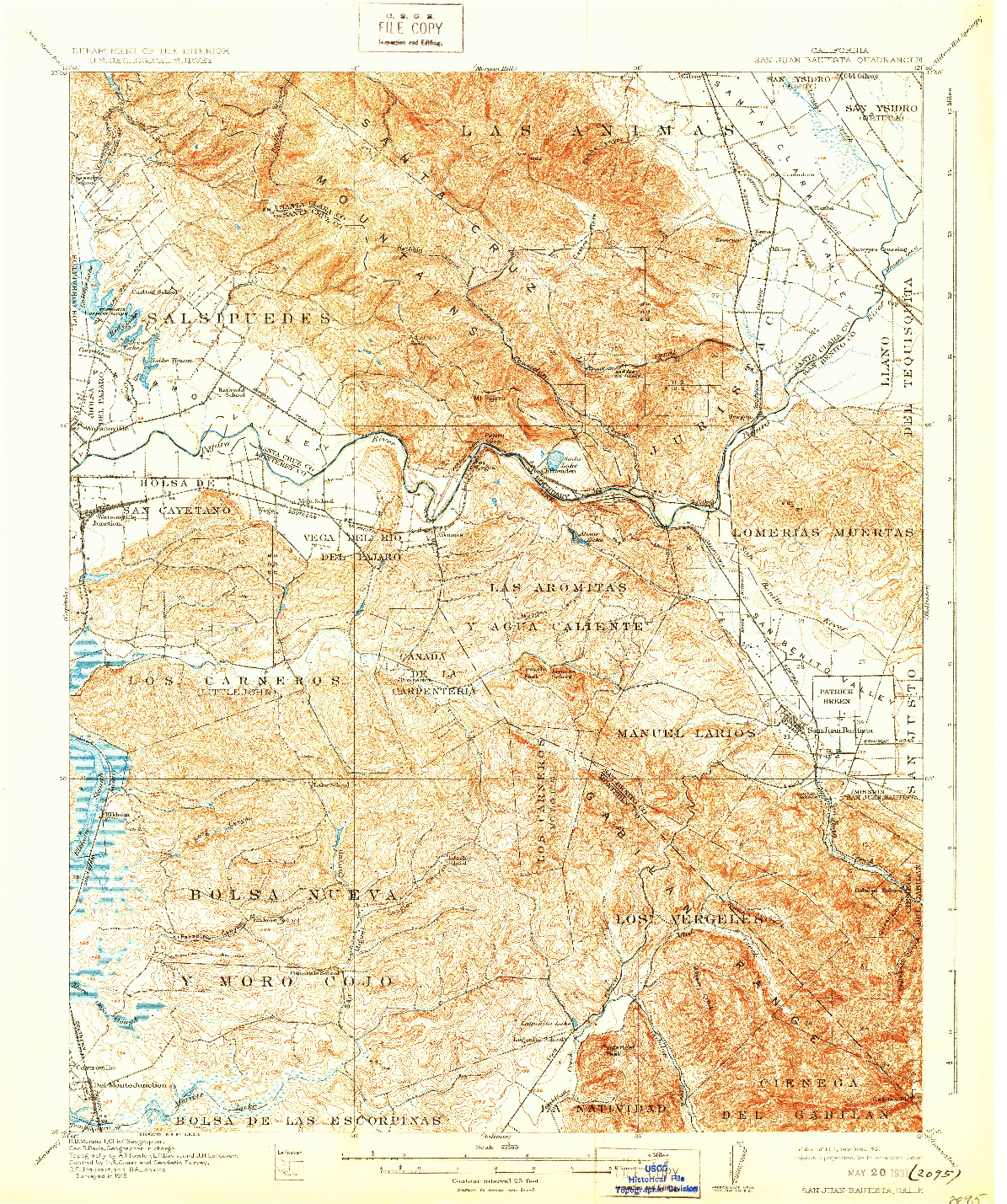 USGS 1:62500-SCALE QUADRANGLE FOR SAN JUAN BAUTISTA, CA 1917