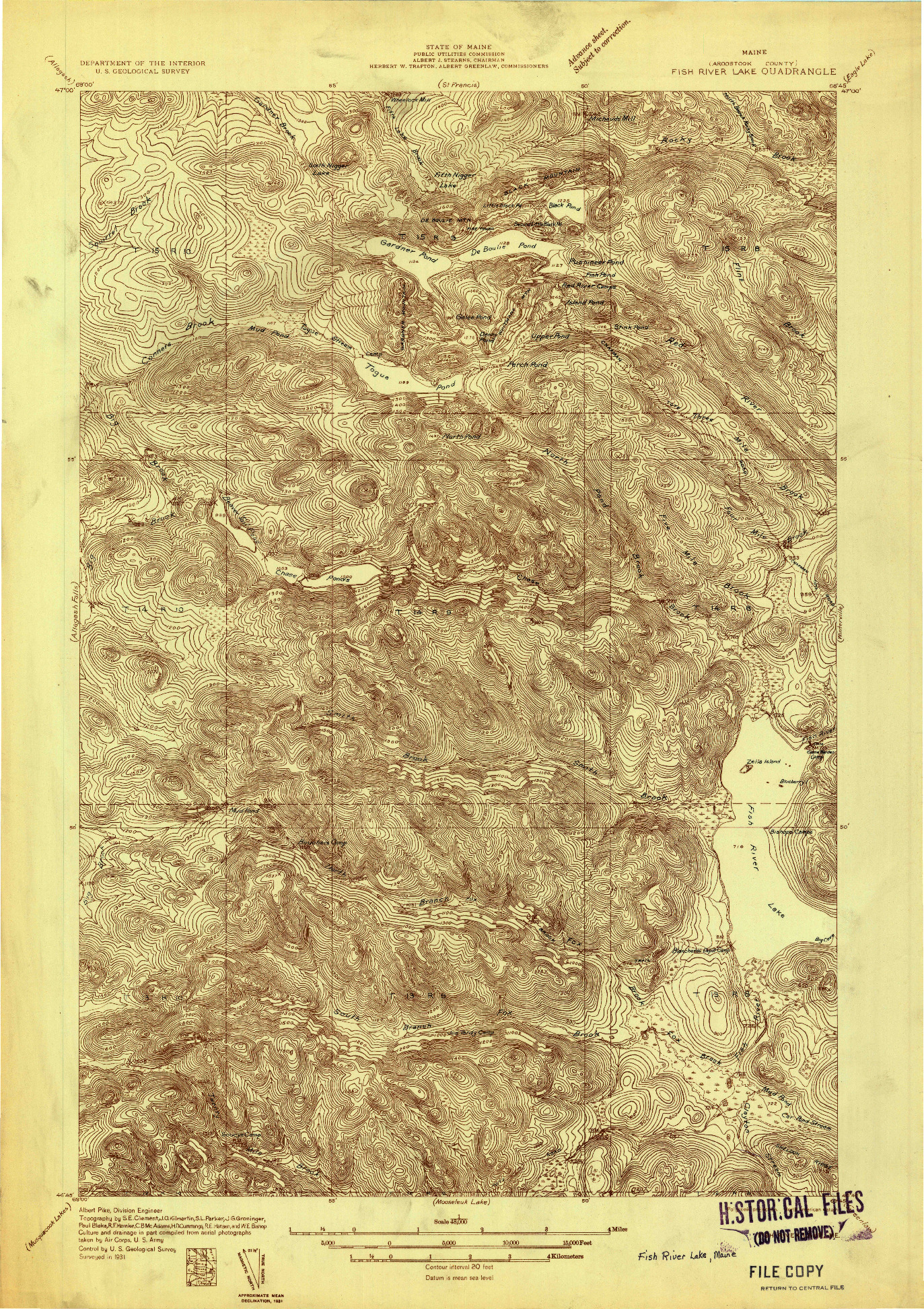 USGS 1:48000-SCALE QUADRANGLE FOR FISH RIVER LAKE, ME 1931
