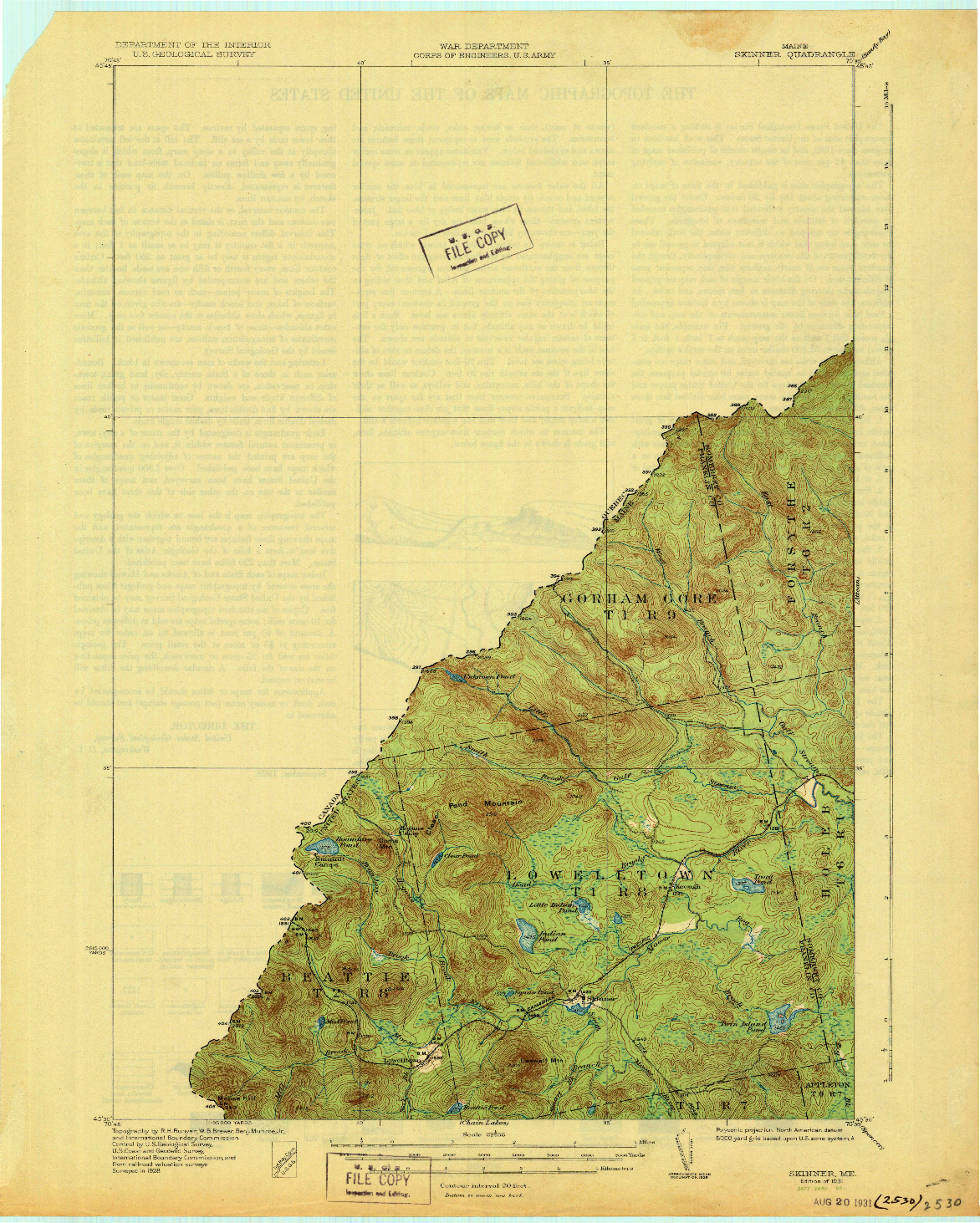 USGS 1:62500-SCALE QUADRANGLE FOR SKINNER, ME 1931