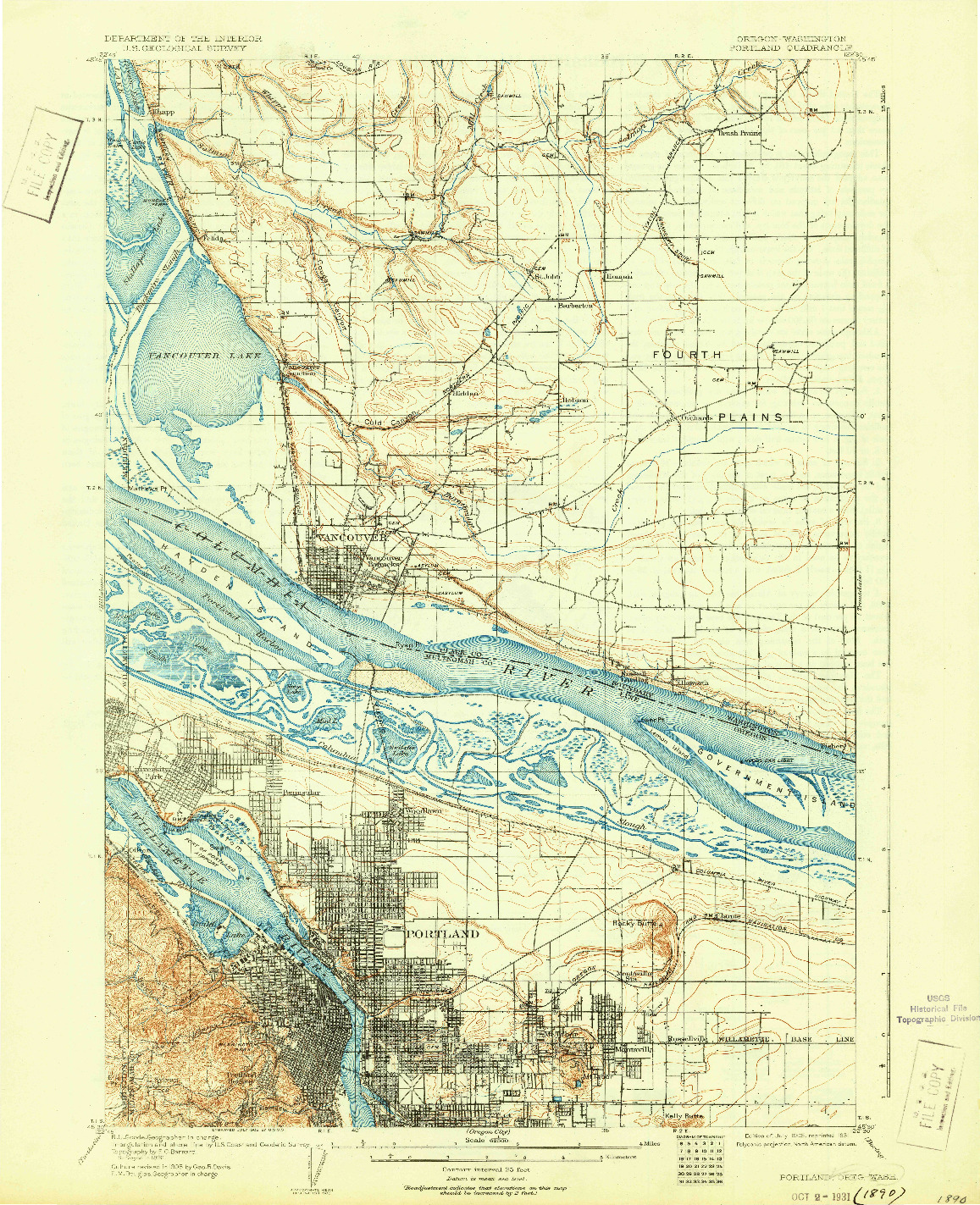 USGS 1:62500-SCALE QUADRANGLE FOR PORTLAND, OR 1905