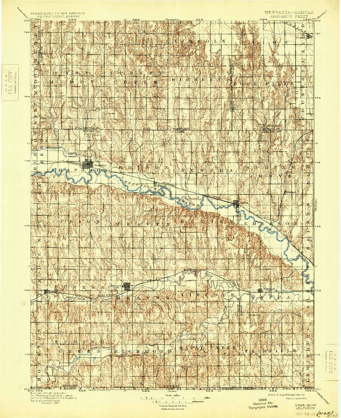 USGS 1:125000-SCALE QUADRANGLE FOR ARAPAHOE, NE 1898