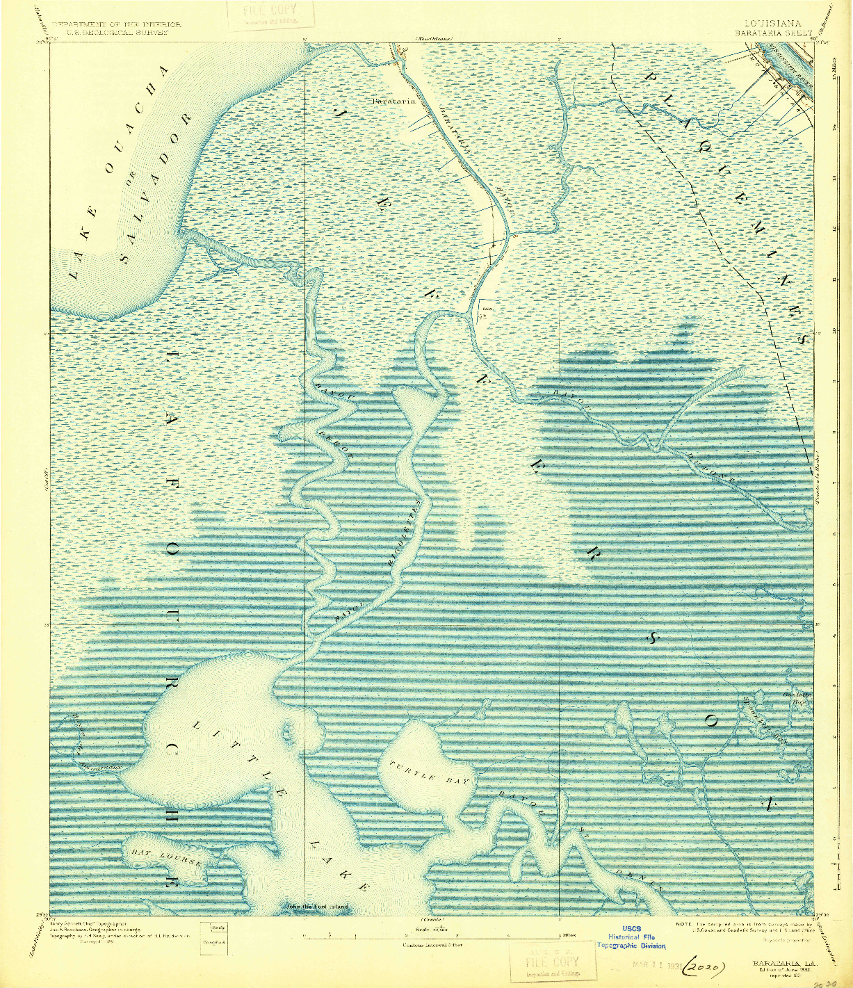 USGS 1:62500-SCALE QUADRANGLE FOR BARATARIA, LA 1892