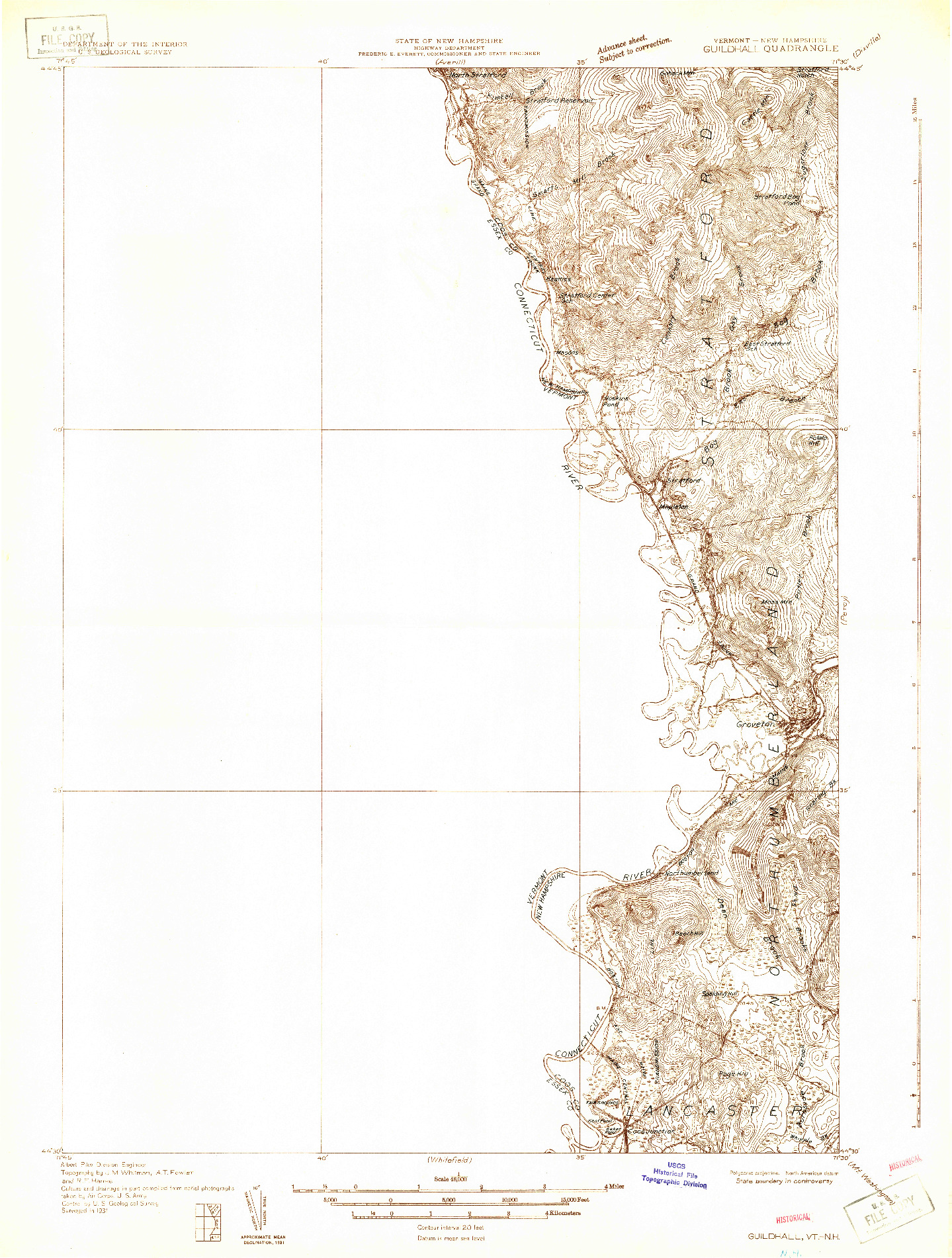 USGS 1:48000-SCALE QUADRANGLE FOR GUILDHALL, VT 1931