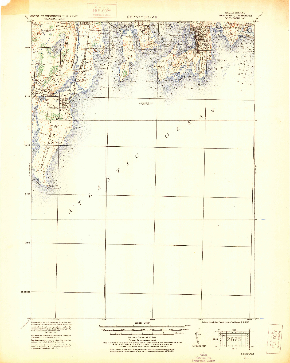USGS 1:62500-SCALE QUADRANGLE FOR NEWPORT, RI 1931