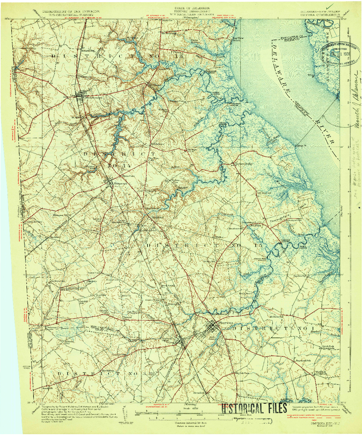 USGS 1:62500-SCALE QUADRANGLE FOR SMYRNA, DE 1931
