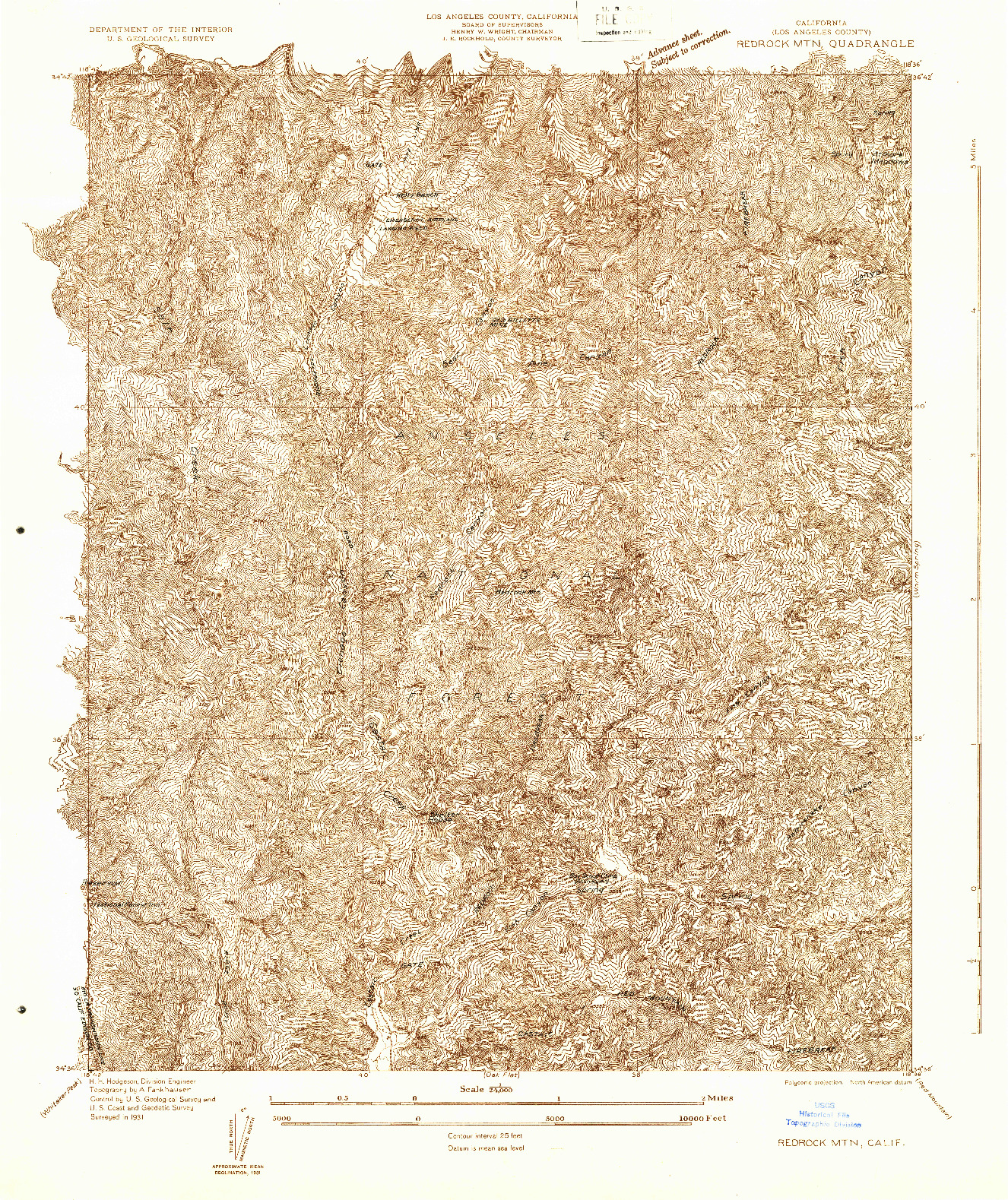 USGS 1:24000-SCALE QUADRANGLE FOR REDROCK MTN, CA 1931