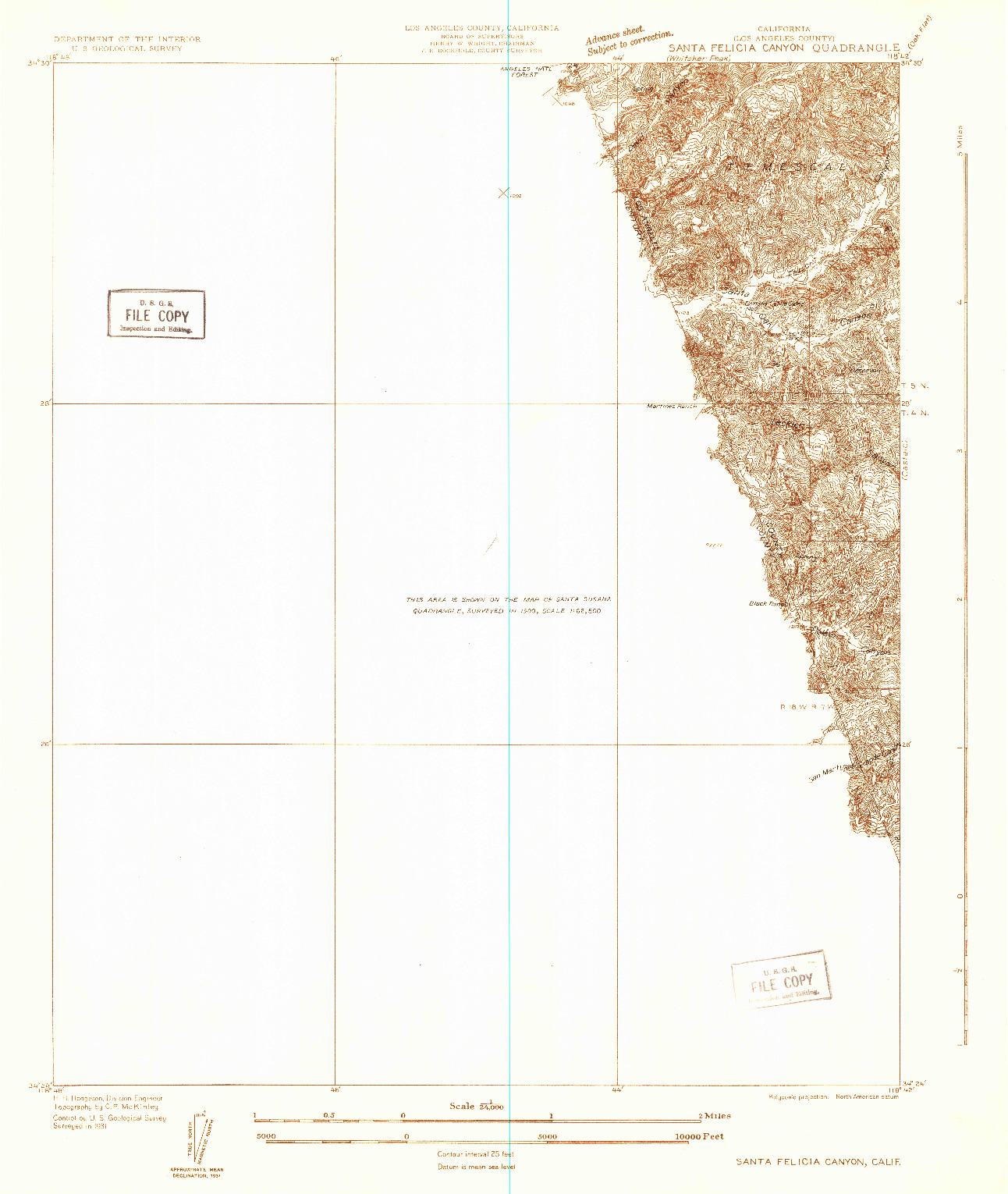 USGS 1:24000-SCALE QUADRANGLE FOR SANTA FELICIA CANYON, CA 1931