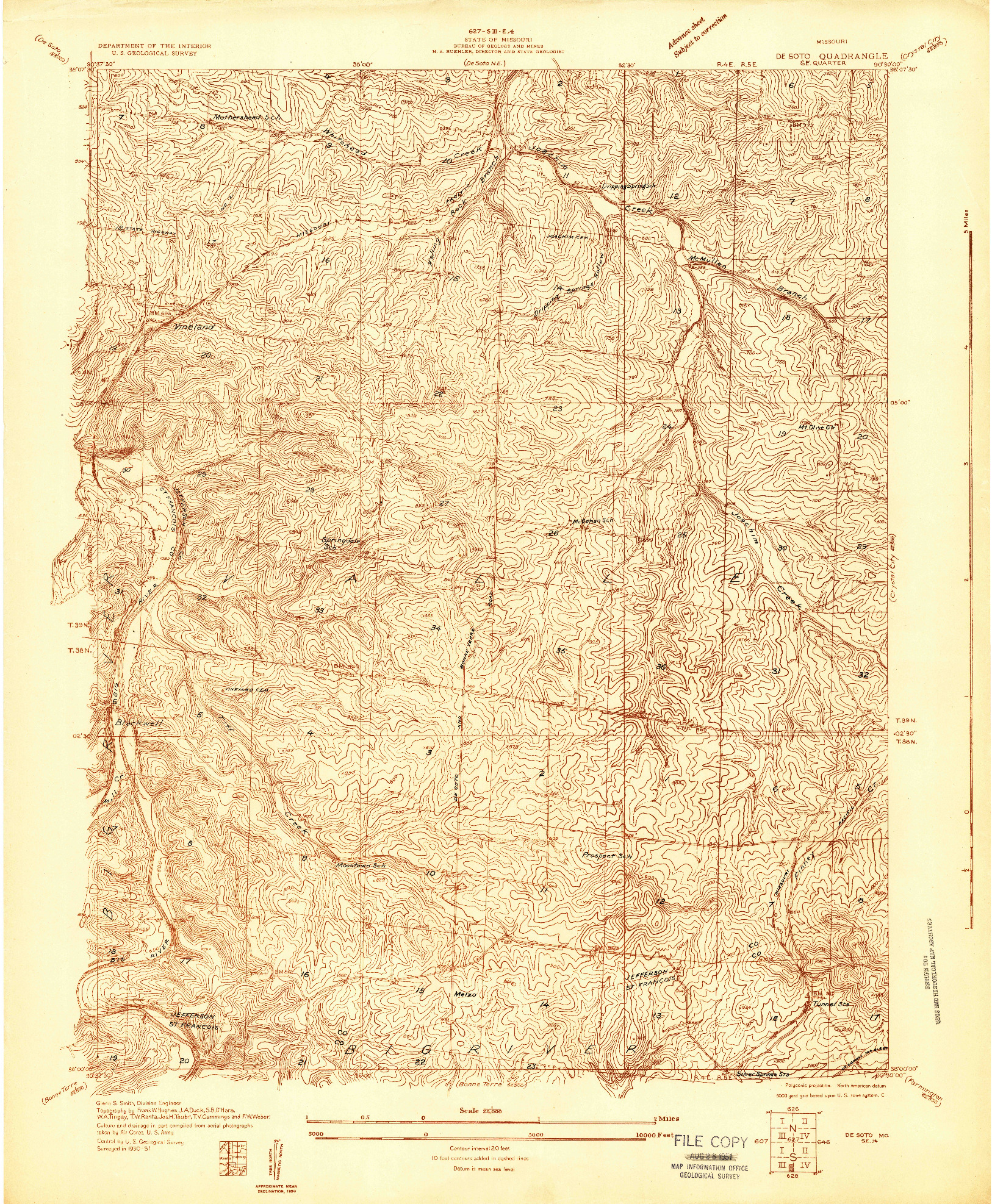 USGS 1:24000-SCALE QUADRANGLE FOR DE SOTO SE, MO 1931