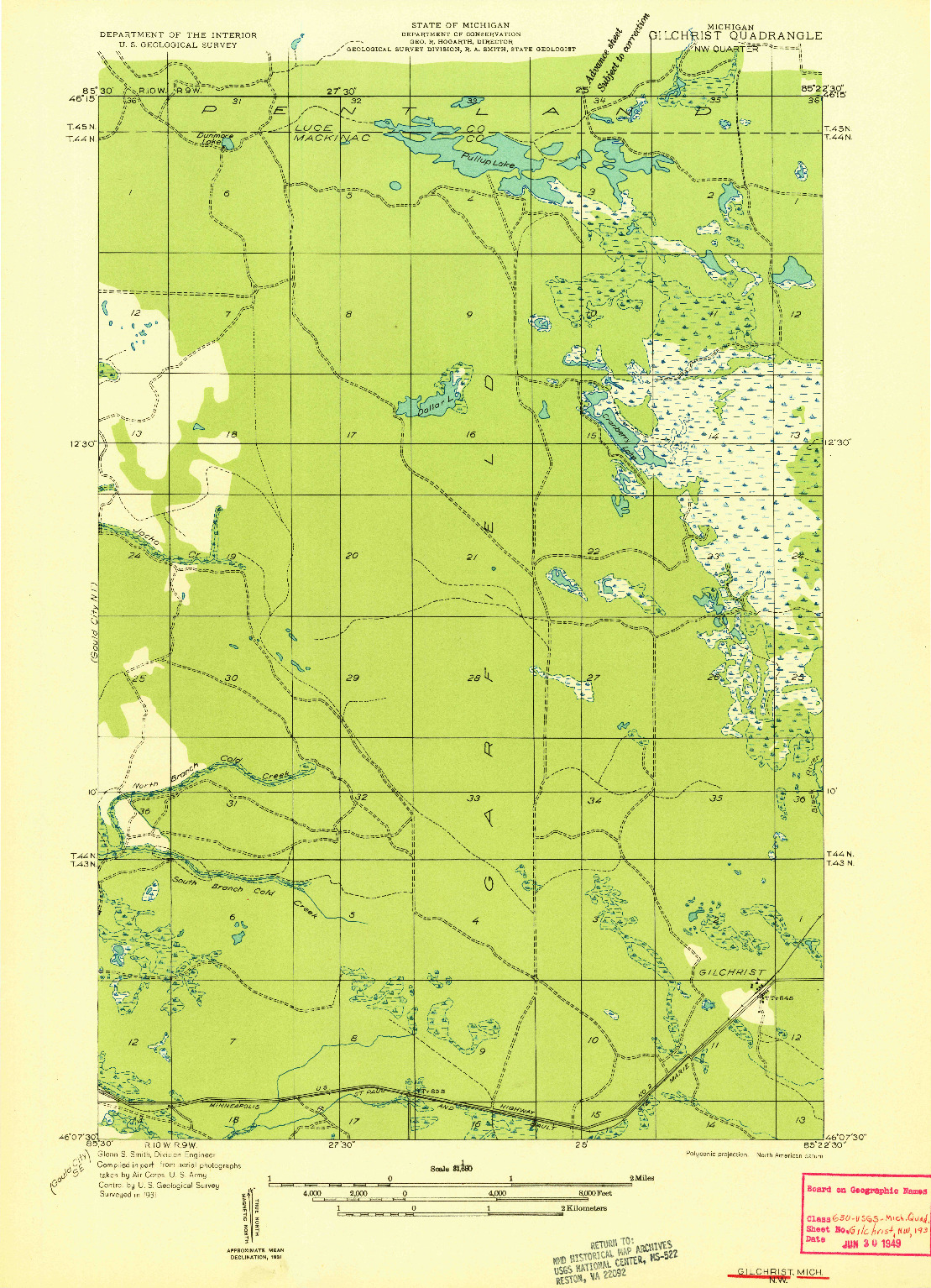 USGS 1:31680-SCALE QUADRANGLE FOR GILCHRIST NW, MI 1931