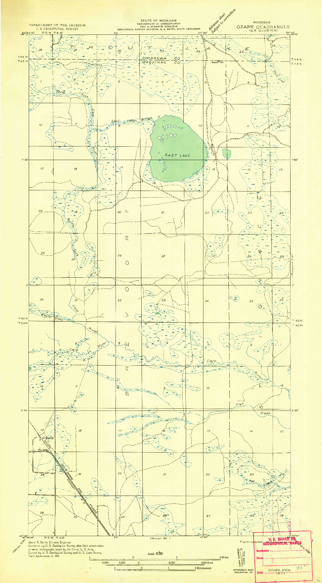 USGS 1:31680-SCALE QUADRANGLE FOR OZARK SE, MI 1931
