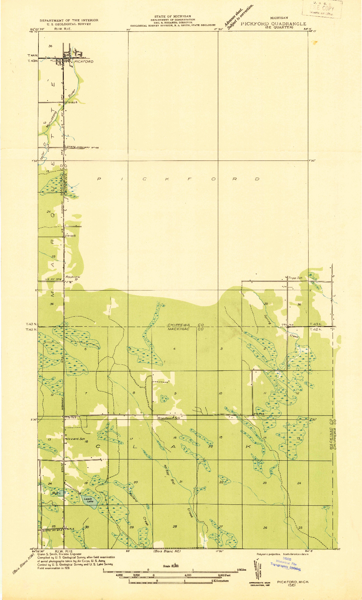 USGS 1:31680-SCALE QUADRANGLE FOR PICKFORD SE, MI 1931