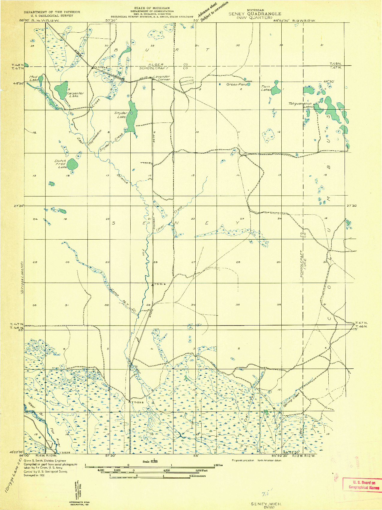 USGS 1:31680-SCALE QUADRANGLE FOR SENEY NW, MI 1931