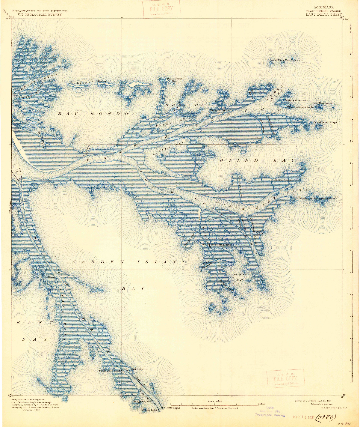 USGS 1:62500-SCALE QUADRANGLE FOR EAST DELTA, LA 1893