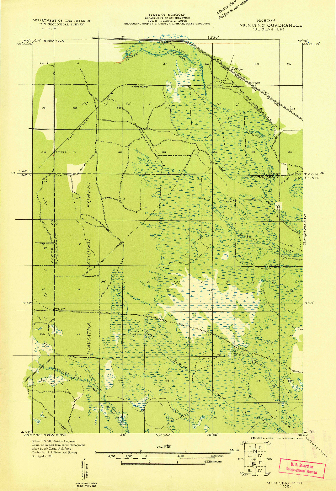 USGS 1:31680-SCALE QUADRANGLE FOR MUNISING SE, MI 1931
