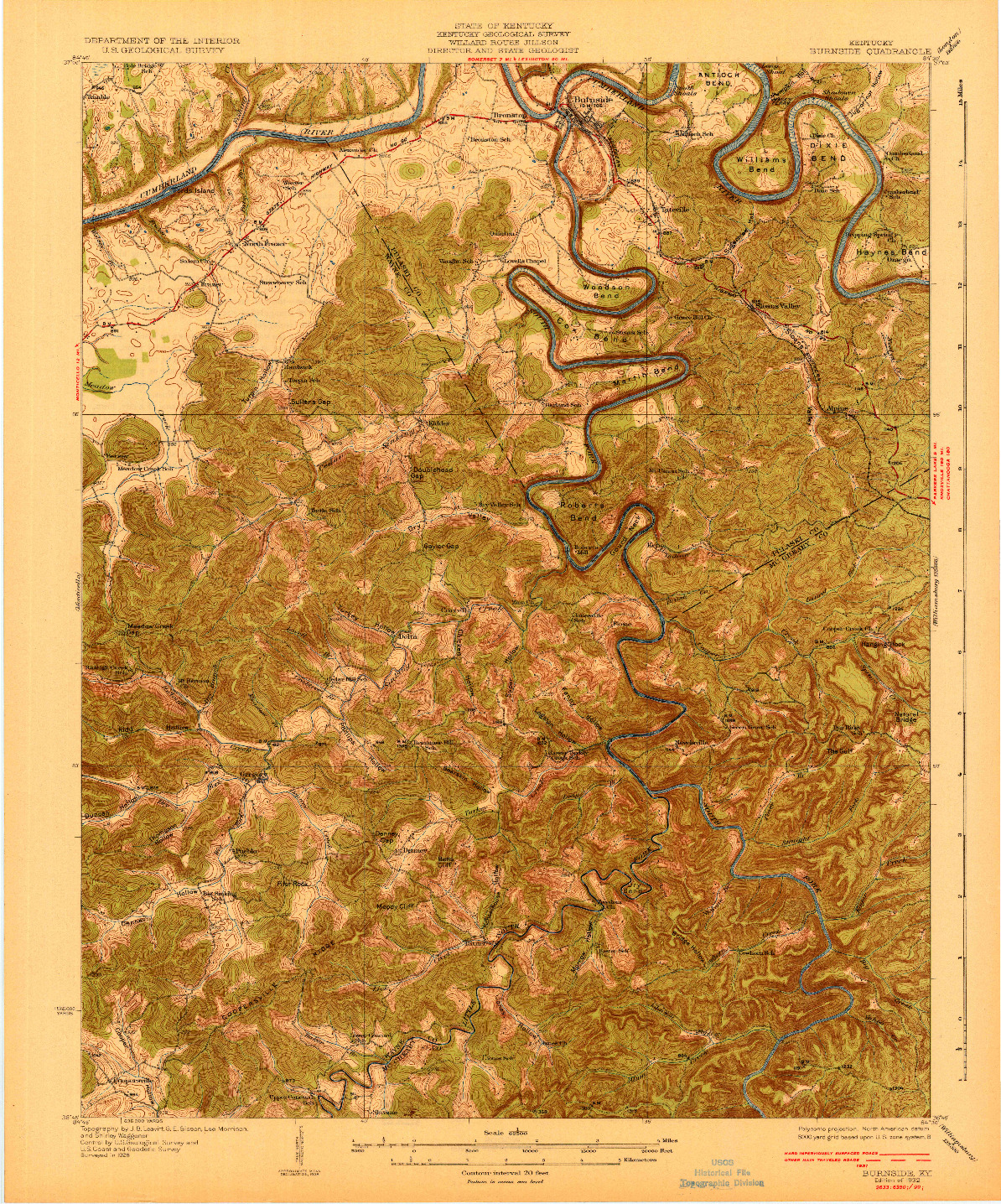 USGS 1:62500-SCALE QUADRANGLE FOR BURNSIDE, KY 1932