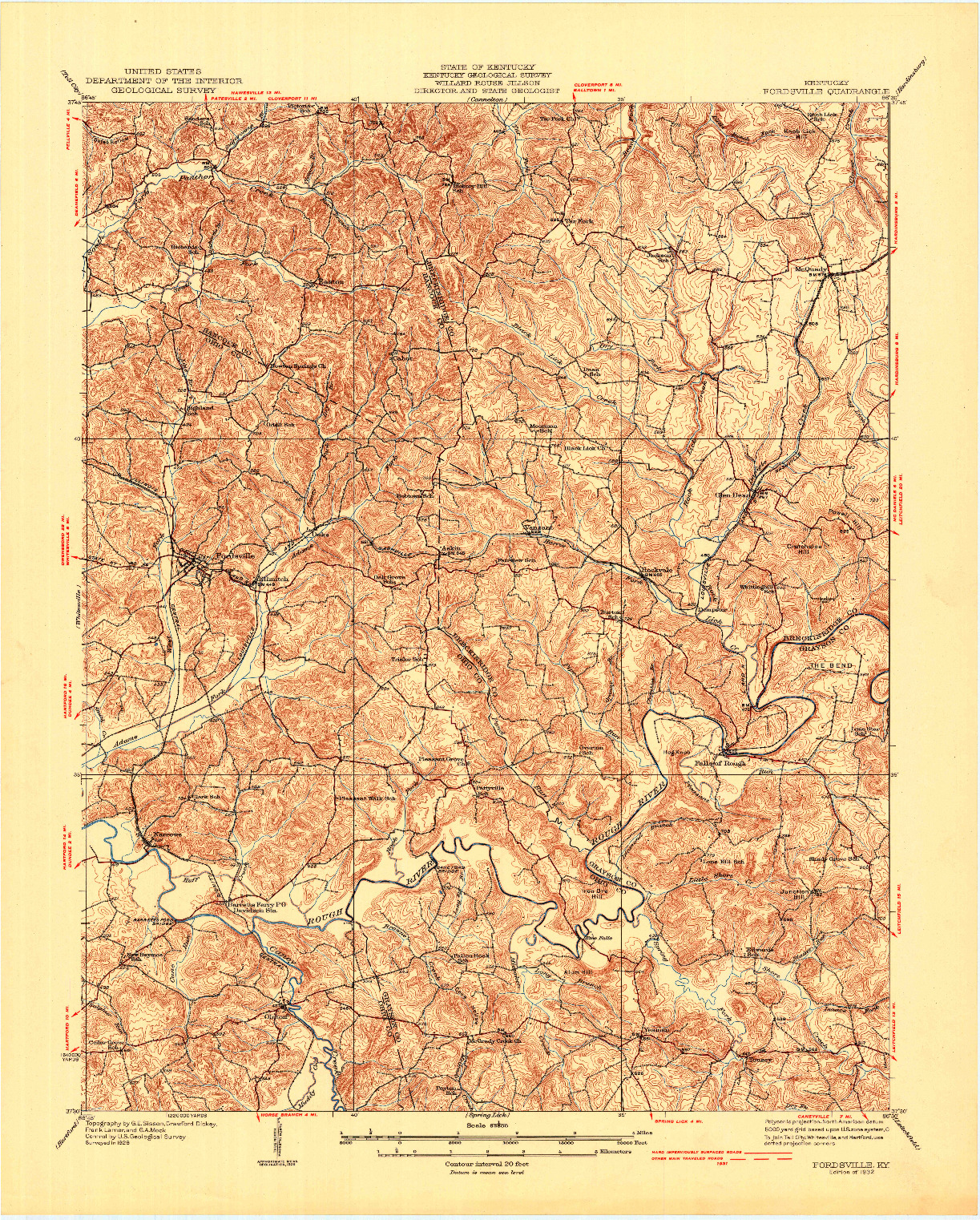 USGS 1:62500-SCALE QUADRANGLE FOR FORDSVILLE, KY 1932