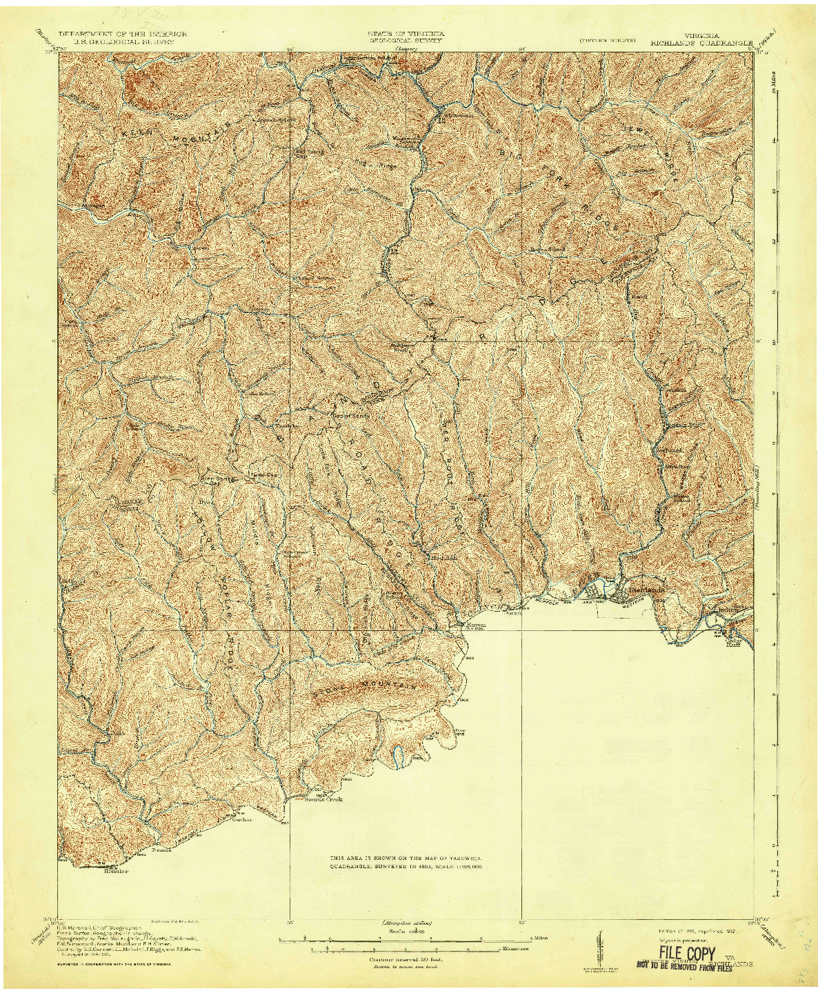 USGS 1:62500-SCALE QUADRANGLE FOR RICHLANDS, VA 1916