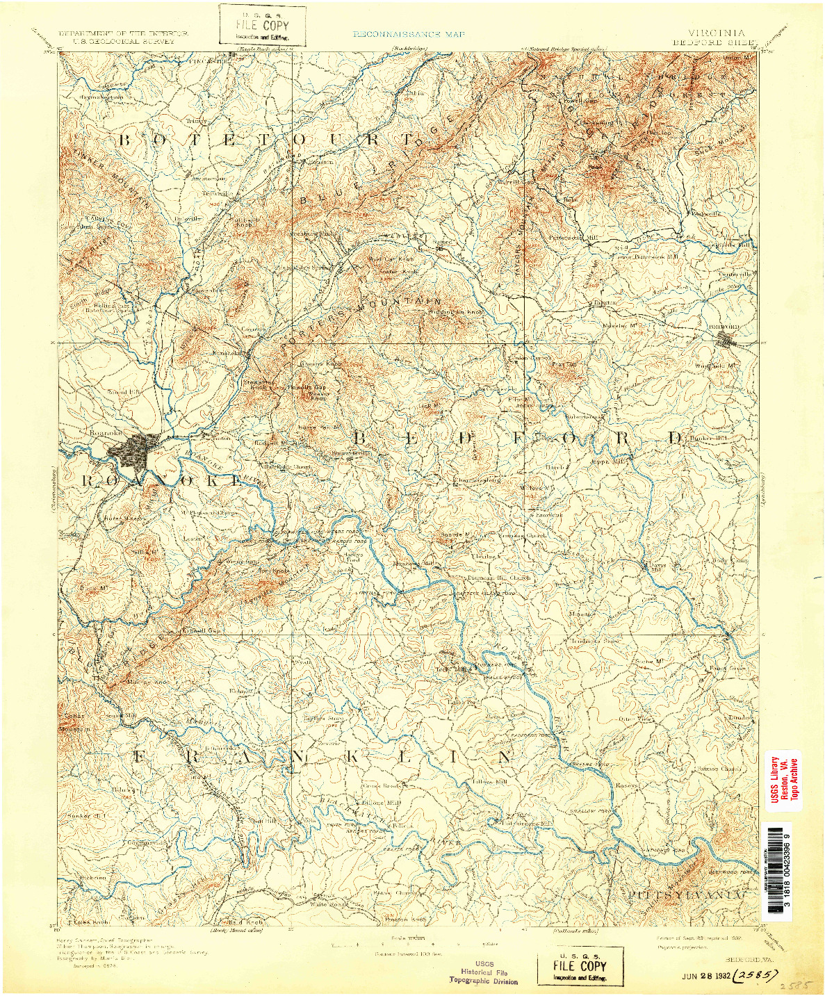 USGS 1:125000-SCALE QUADRANGLE FOR BEDFORD, VA 1891