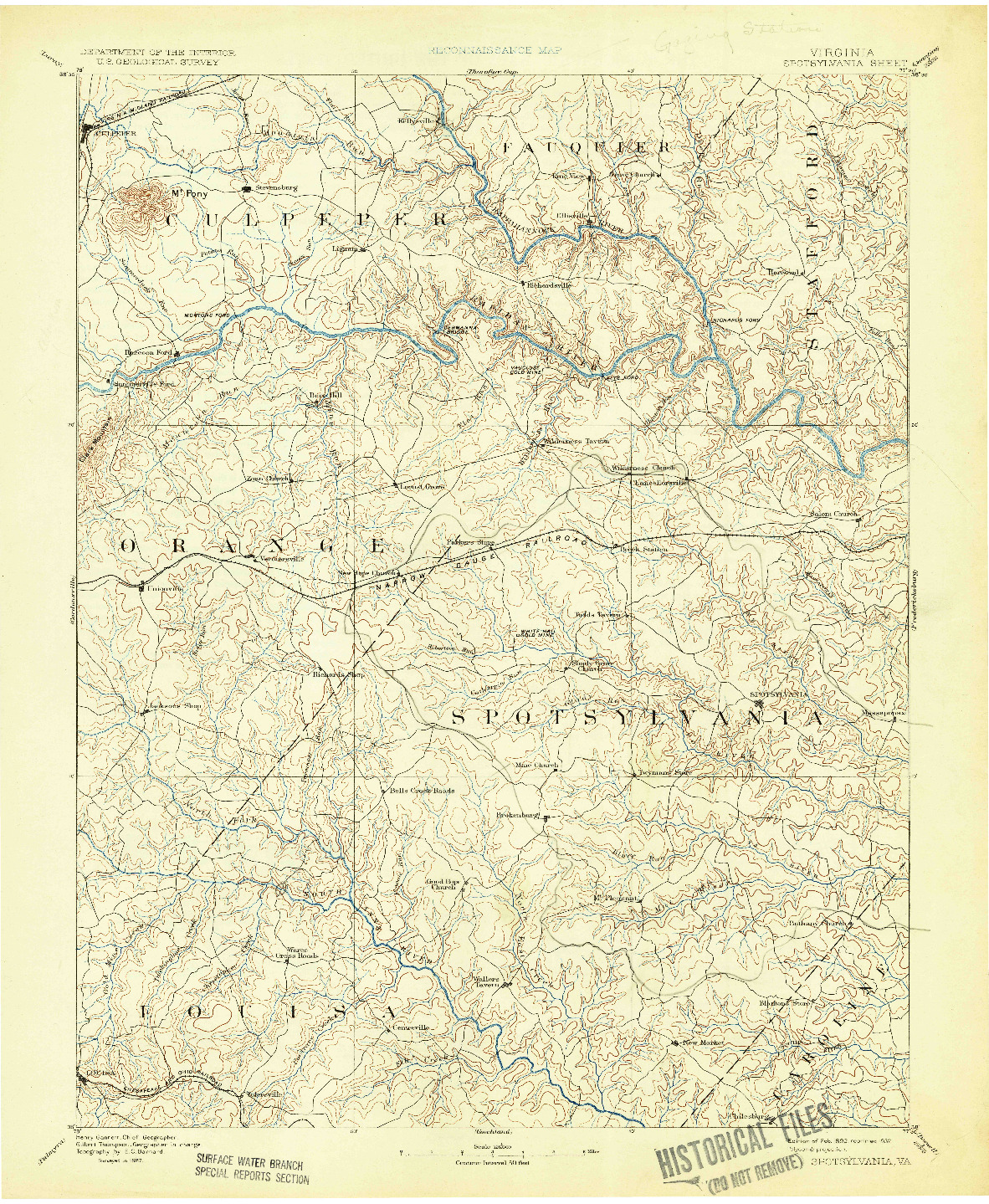 USGS 1:125000-SCALE QUADRANGLE FOR SPOTSYLVANIA, VA 1892