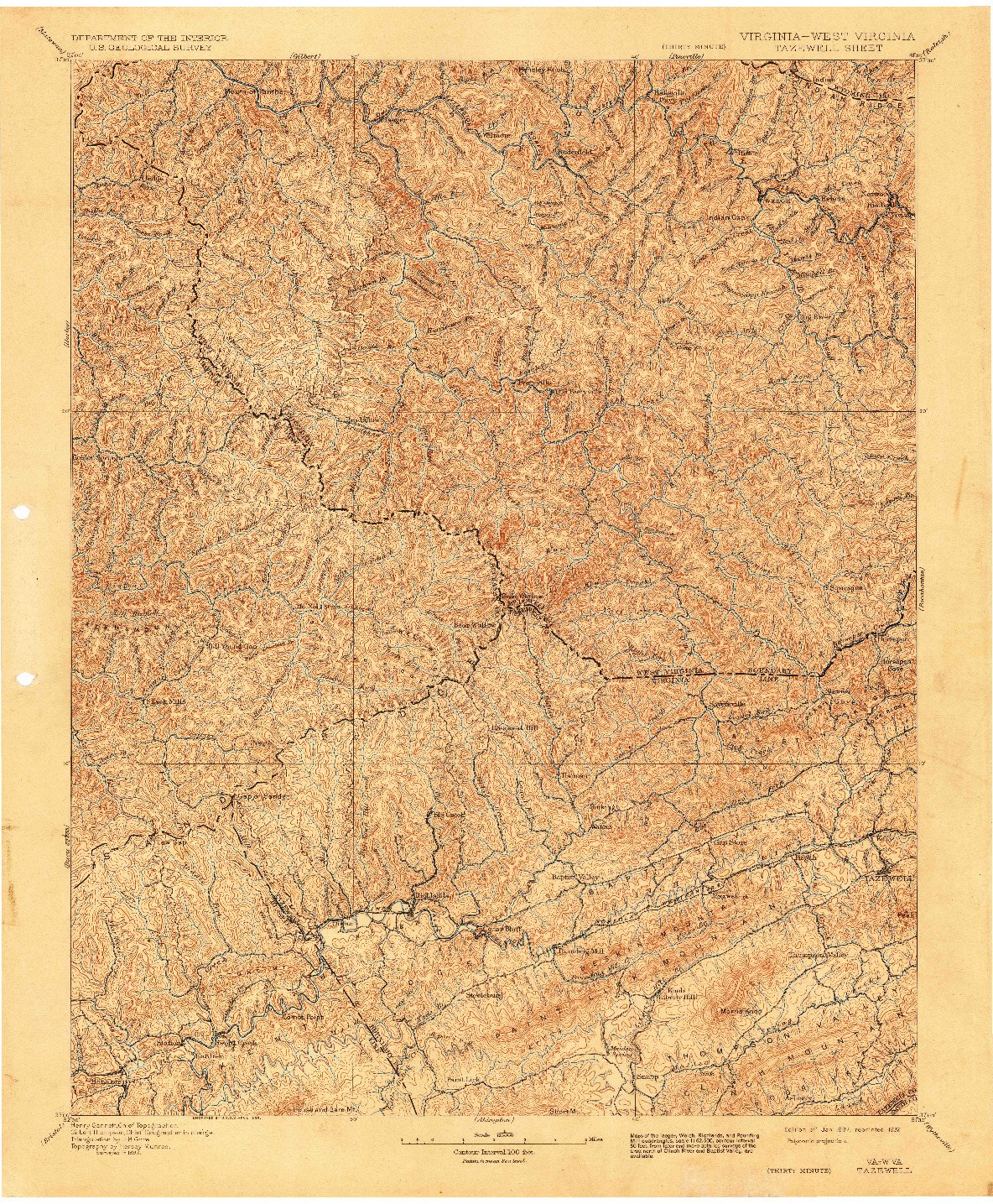 USGS 1:125000-SCALE QUADRANGLE FOR TAZEWELL, VA 1897