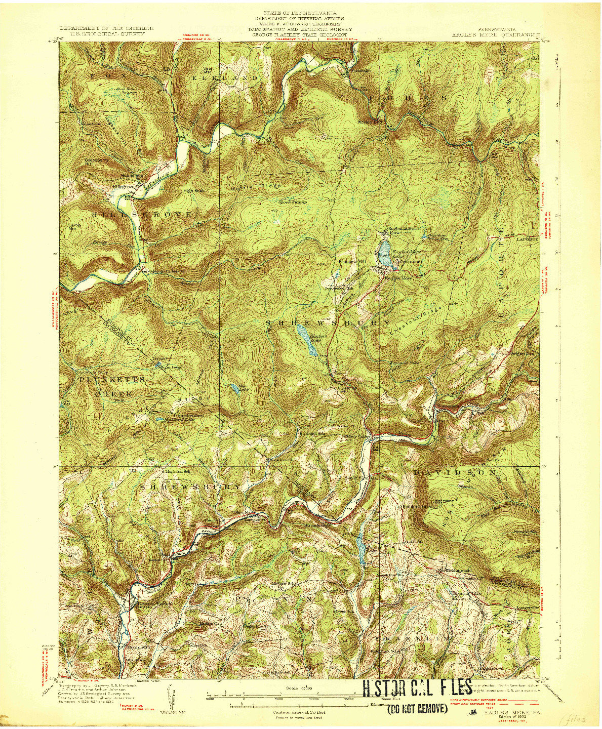 USGS 1:62500-SCALE QUADRANGLE FOR EAGLE MERE, PA 1932