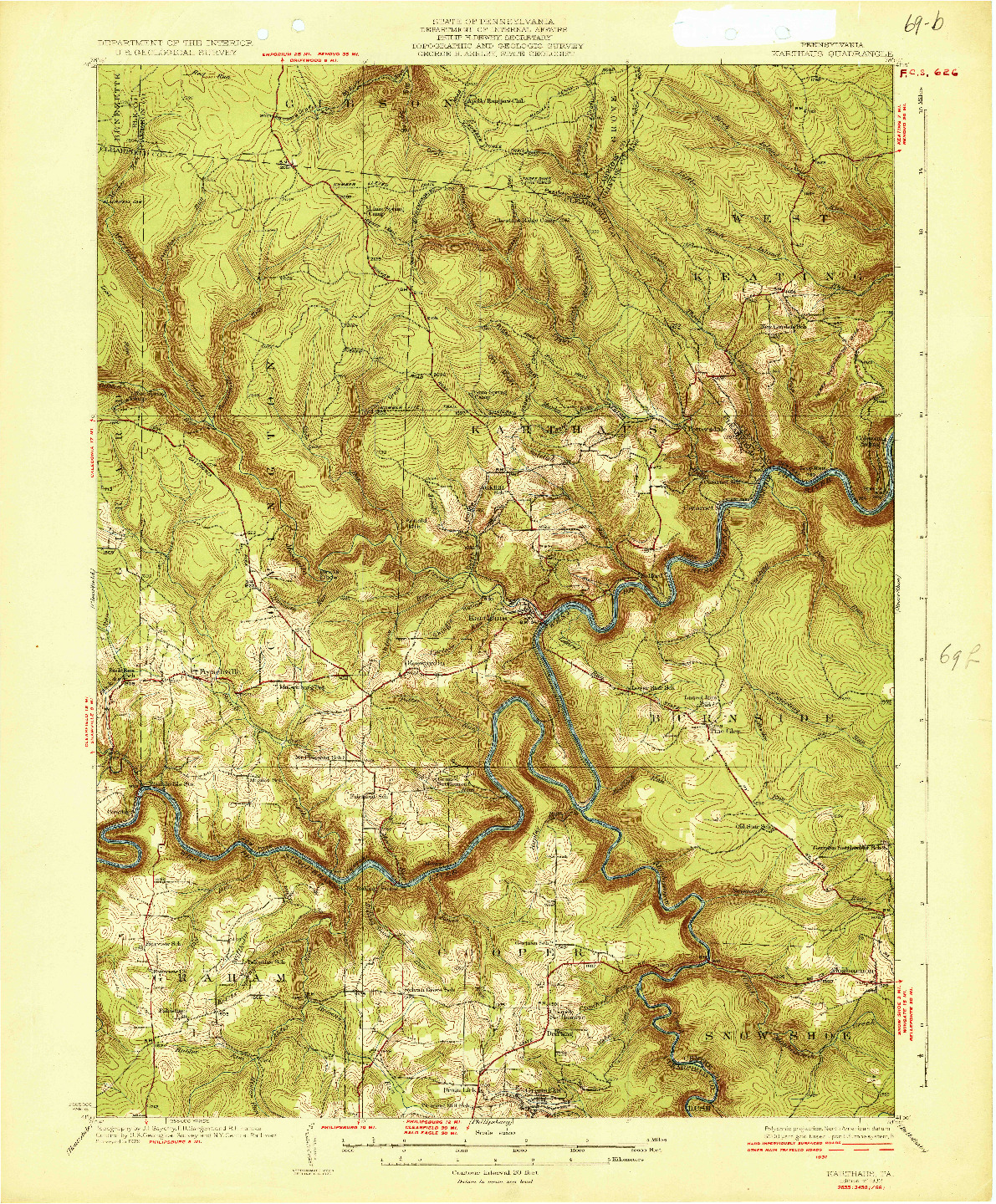 USGS 1:62500-SCALE QUADRANGLE FOR KARTHAUS, PA 1932