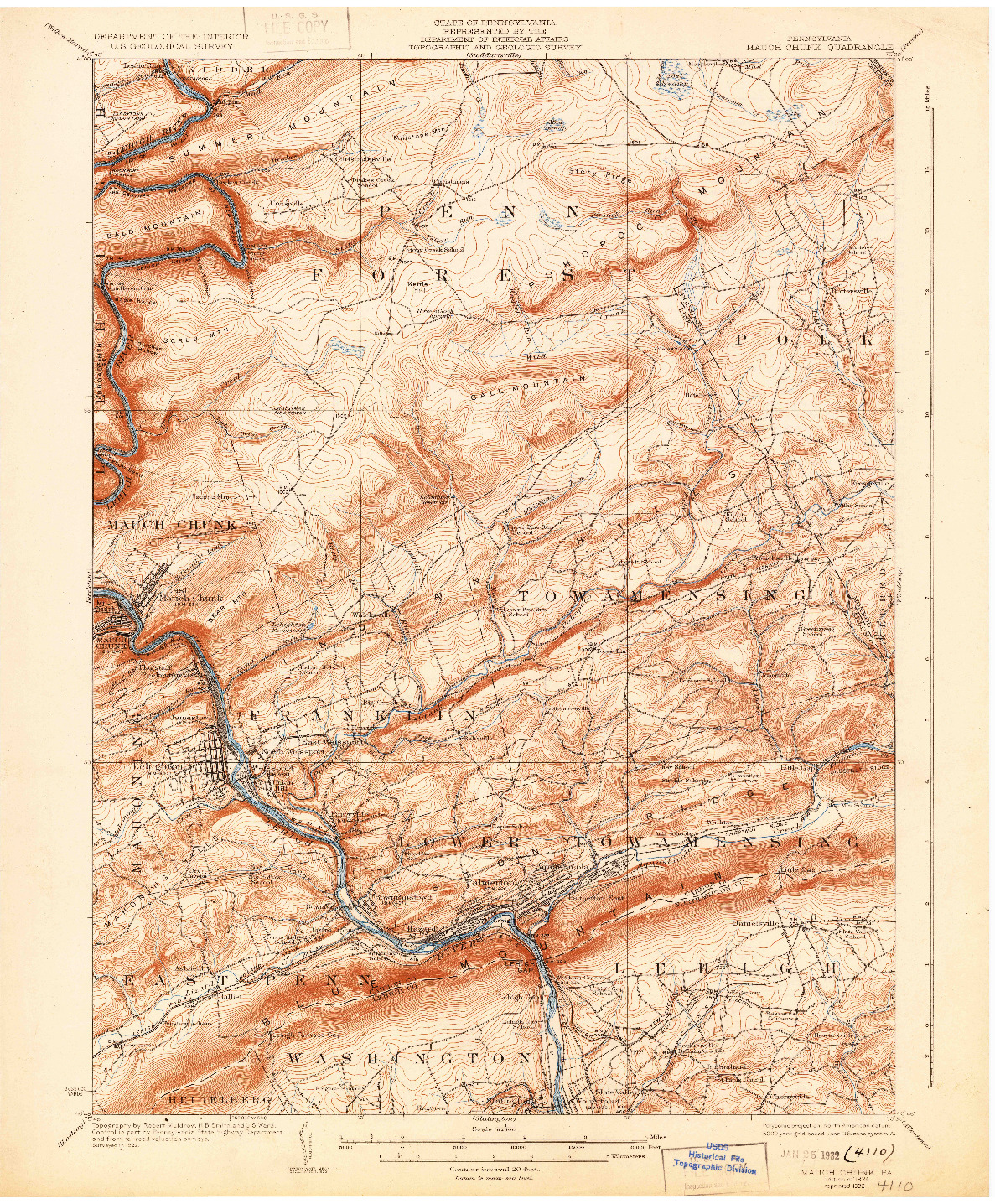 USGS 1:62500-SCALE QUADRANGLE FOR MAUCH CHUNK, PA 1924