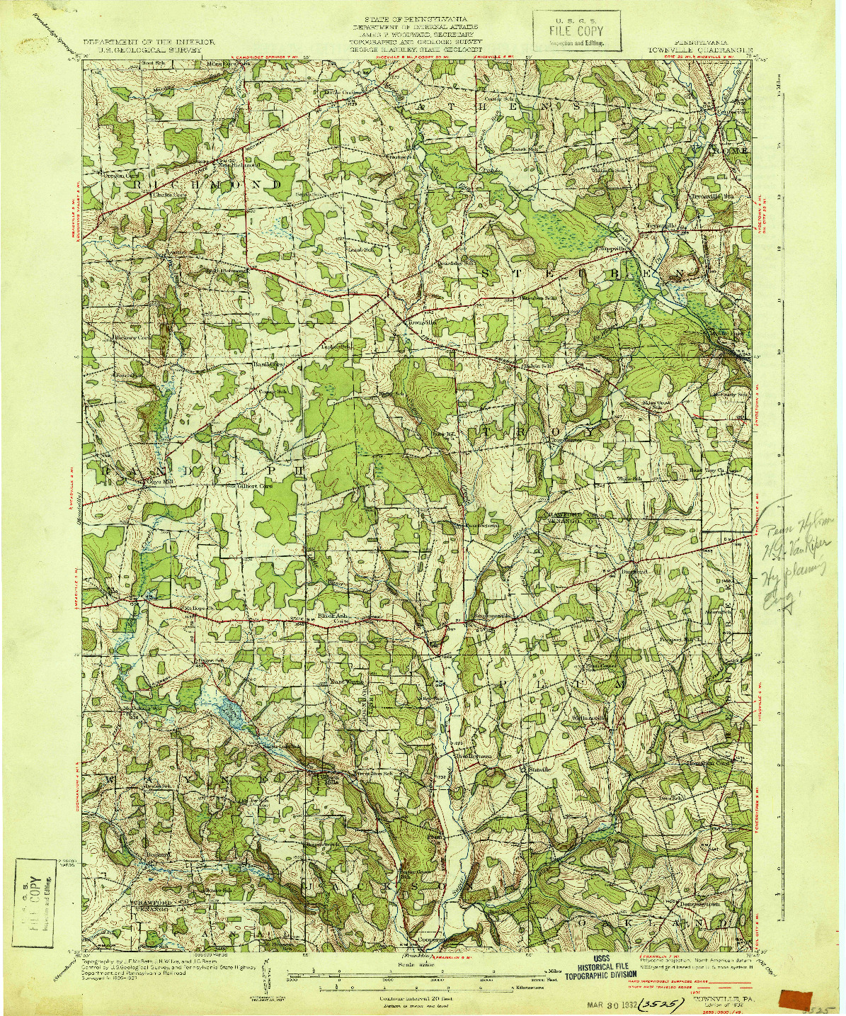 USGS 1:62500-SCALE QUADRANGLE FOR TOWNVILLE, PA 1932