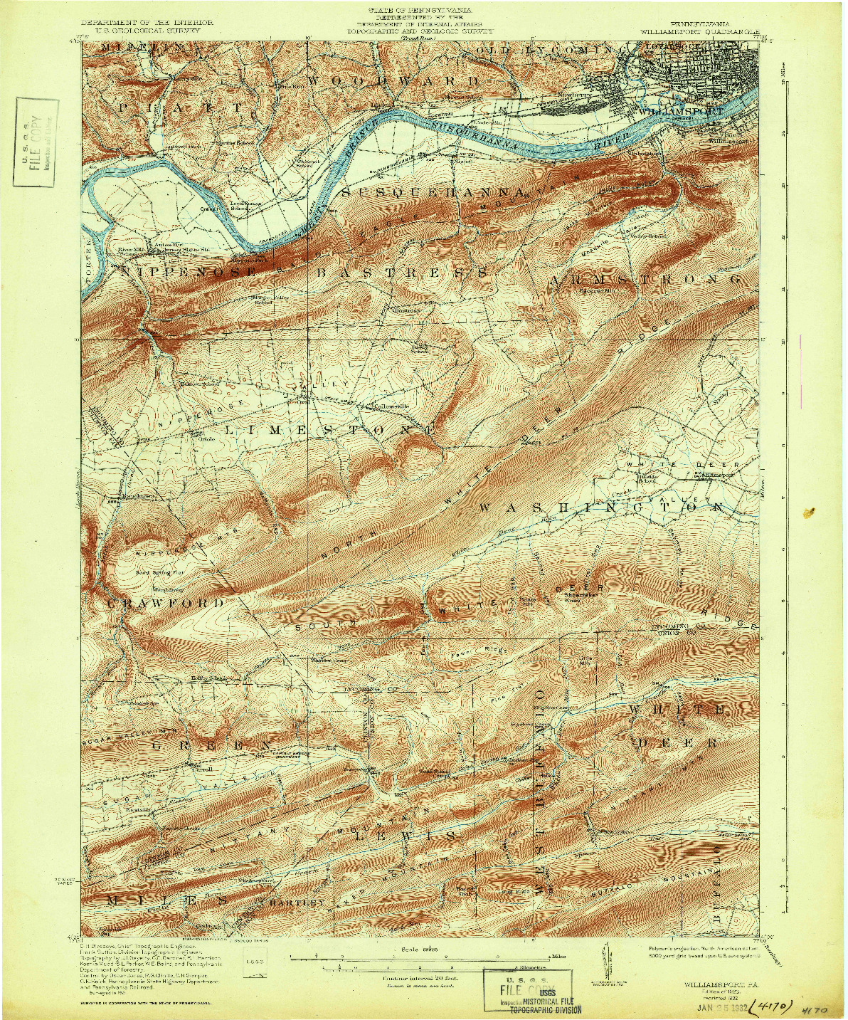 USGS 1:62500-SCALE QUADRANGLE FOR WILLIAMSPORT, PA 1923