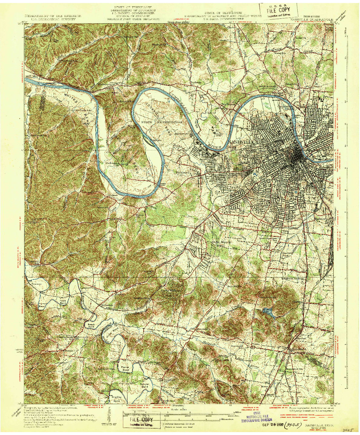 USGS 1:62500-SCALE QUADRANGLE FOR NASHVILLE, TN 1932